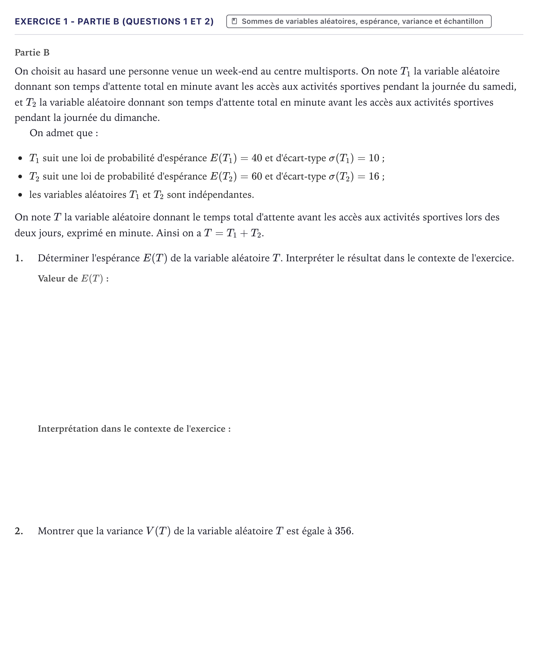 Énoncé: Exercice 1 - Partie B (questions 1 et 2) · Bac Mathématiques Métropole 2025 (sujet 2)