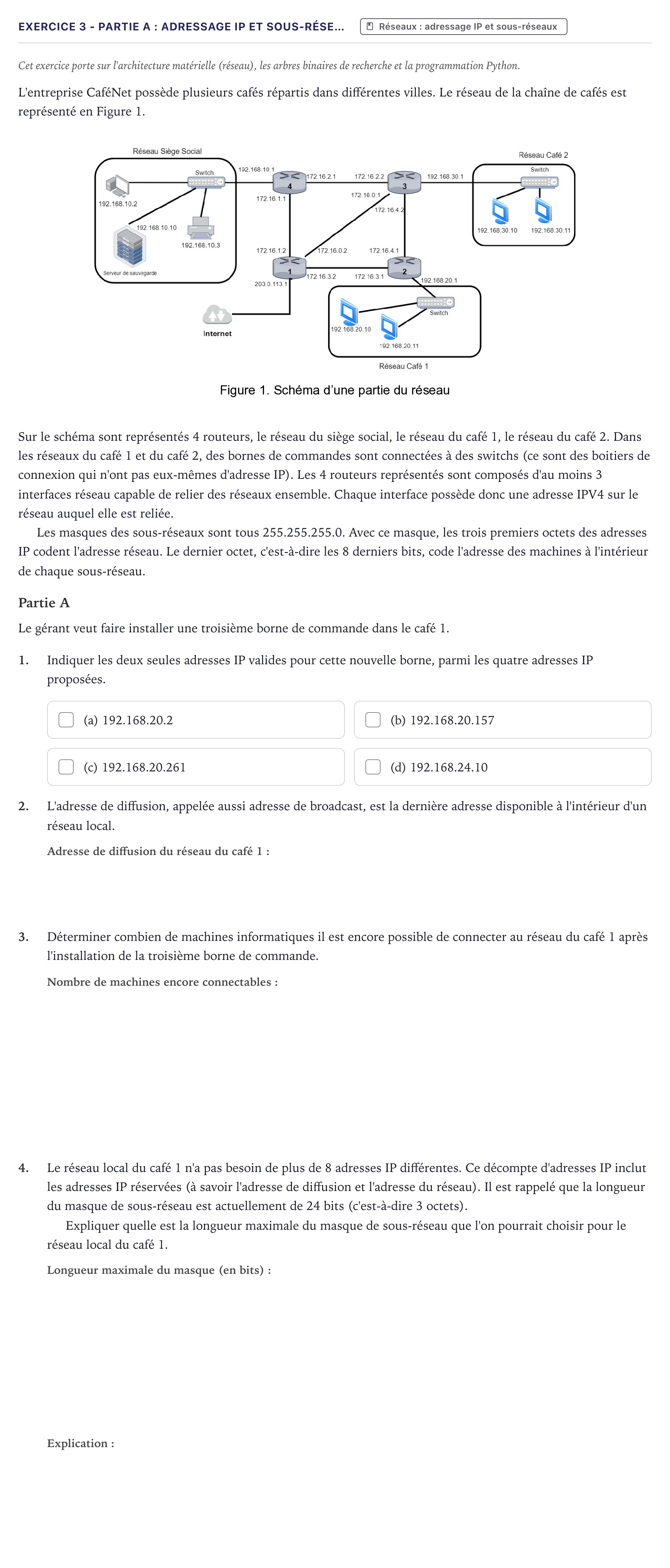 Énoncé: Exercice 3 - Partie A : Adressage IP et sous-rése… · Bac Numérique et Sciences Informatiques Métropole 2025 (sujet 1)