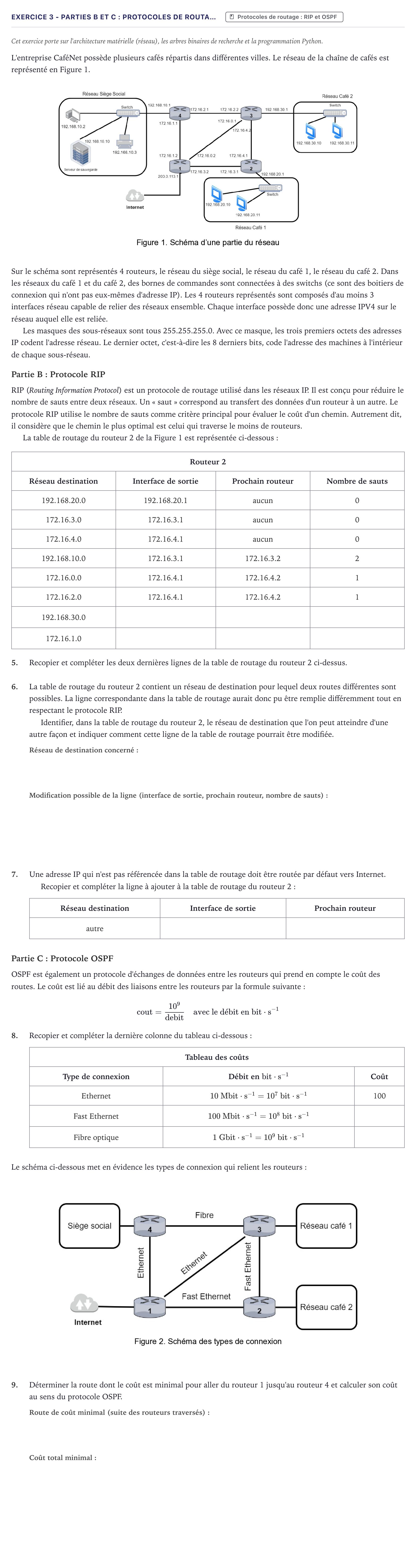 Énoncé: Exercice 3 - Parties B et C : Protocoles de routa… · Bac Numérique et Sciences Informatiques Métropole 2025 (sujet 1)