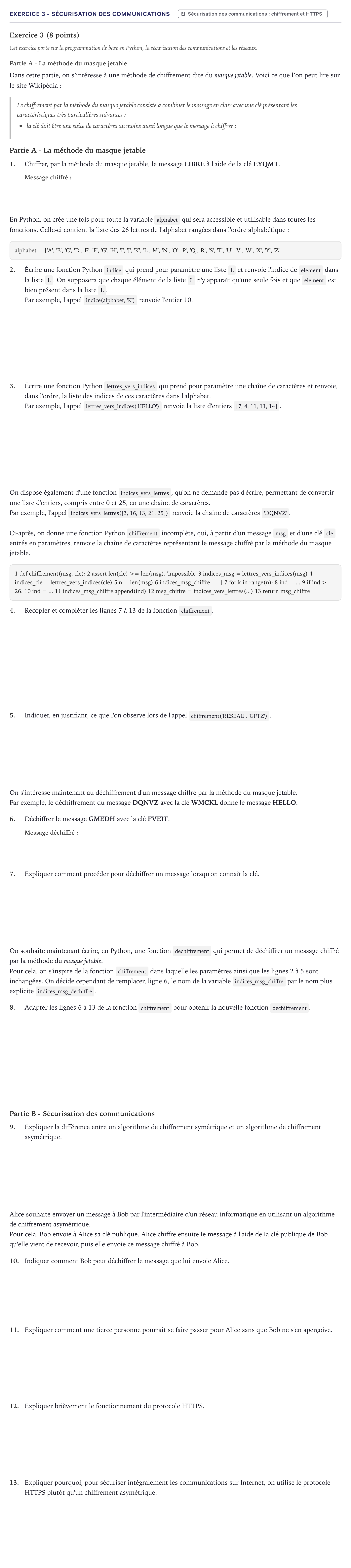 Énoncé: Exercice 3 - Sécurisation des communications · Bac Numérique et Sciences Informatiques Métropole 2025 (sujet 2)