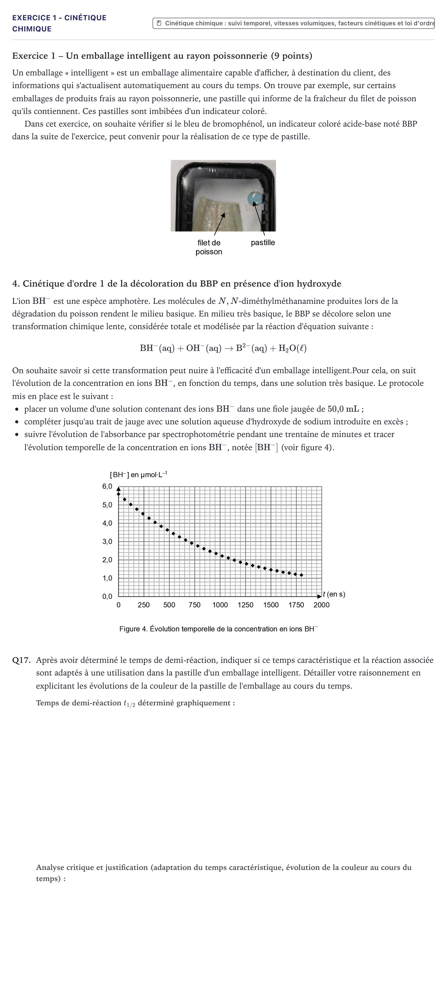 Énoncé: Exercice 1 - Cinétique chimique · Bac Physique-Chimie Métropole 2025 (sujet 1)