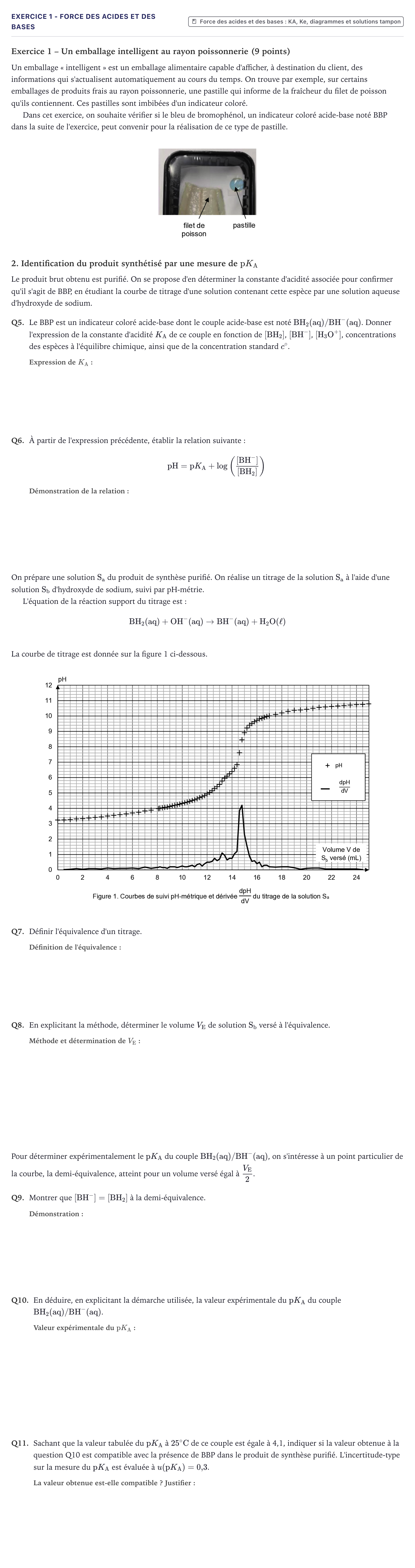 Énoncé: Exercice 1 - Force des acides et des bases · Bac Physique-Chimie Métropole 2025 (sujet 1)