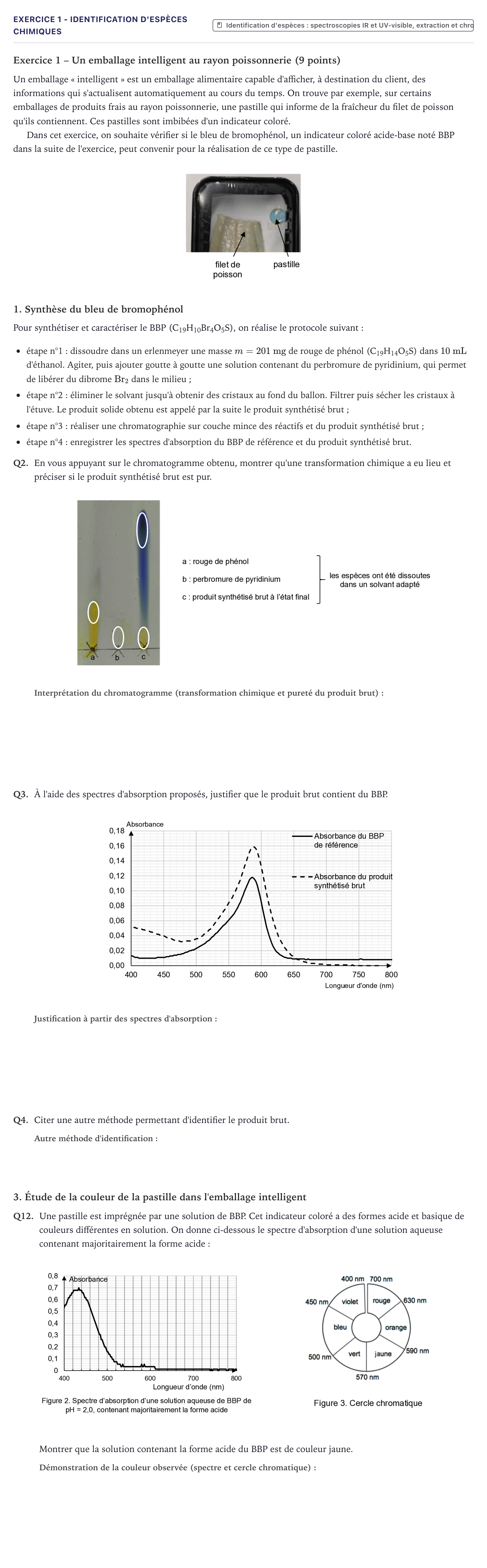 Énoncé: Exercice 1 - Identification d'espèces chimiques · Bac Physique-Chimie Métropole 2025 (sujet 1)