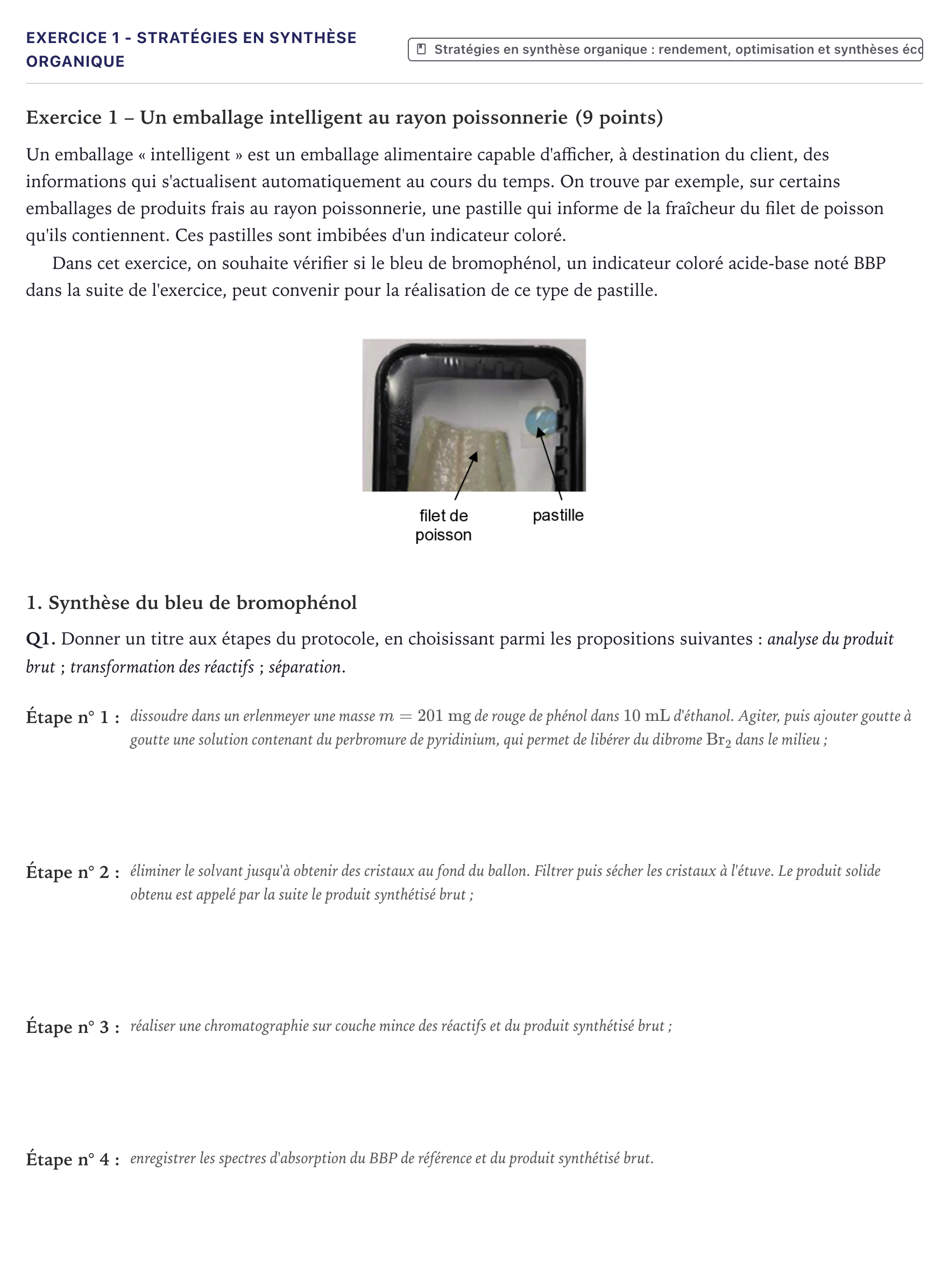 Énoncé: Exercice 1 - Stratégies en synthèse organique · Bac Physique-Chimie Métropole 2025 (sujet 1)