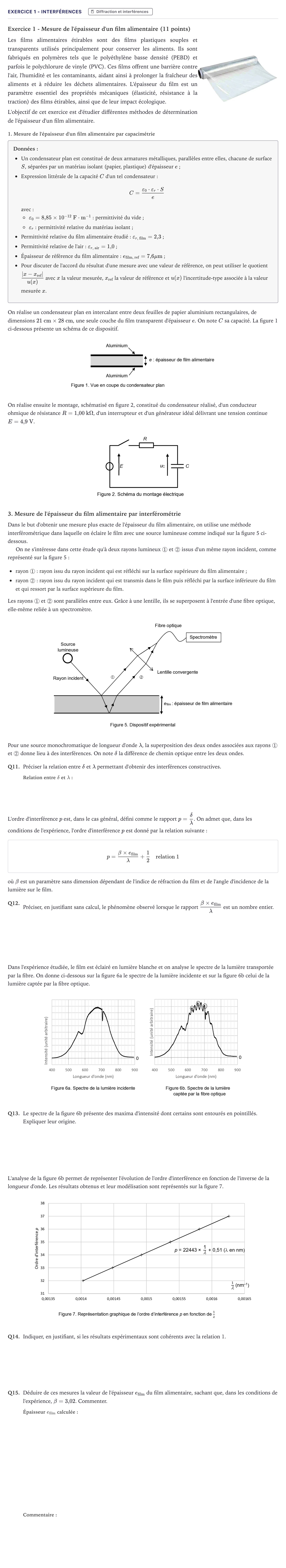 Énoncé: Exercice 1 - Interférences · Bac Physique-Chimie Métropole 2025 (sujet 2)