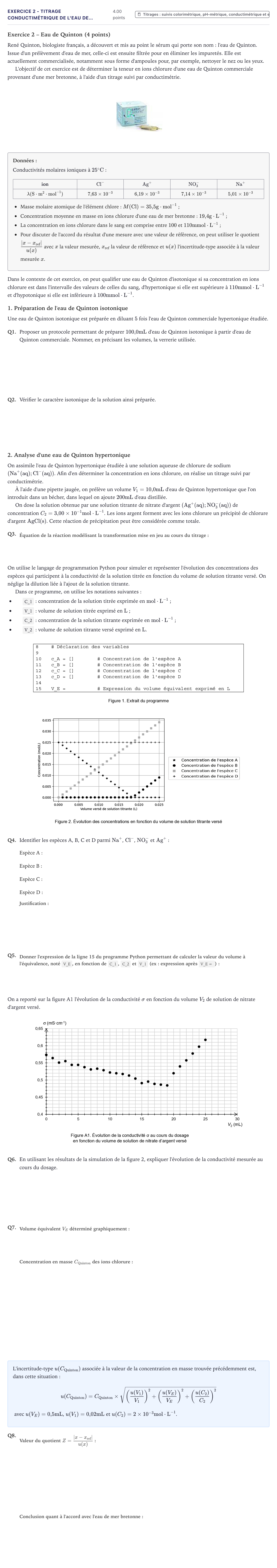 Énoncé: Exercice 2 - Titrage conductimétrique de l'eau de… · Bac Physique-Chimie Métropole 2025 (sujet 2)