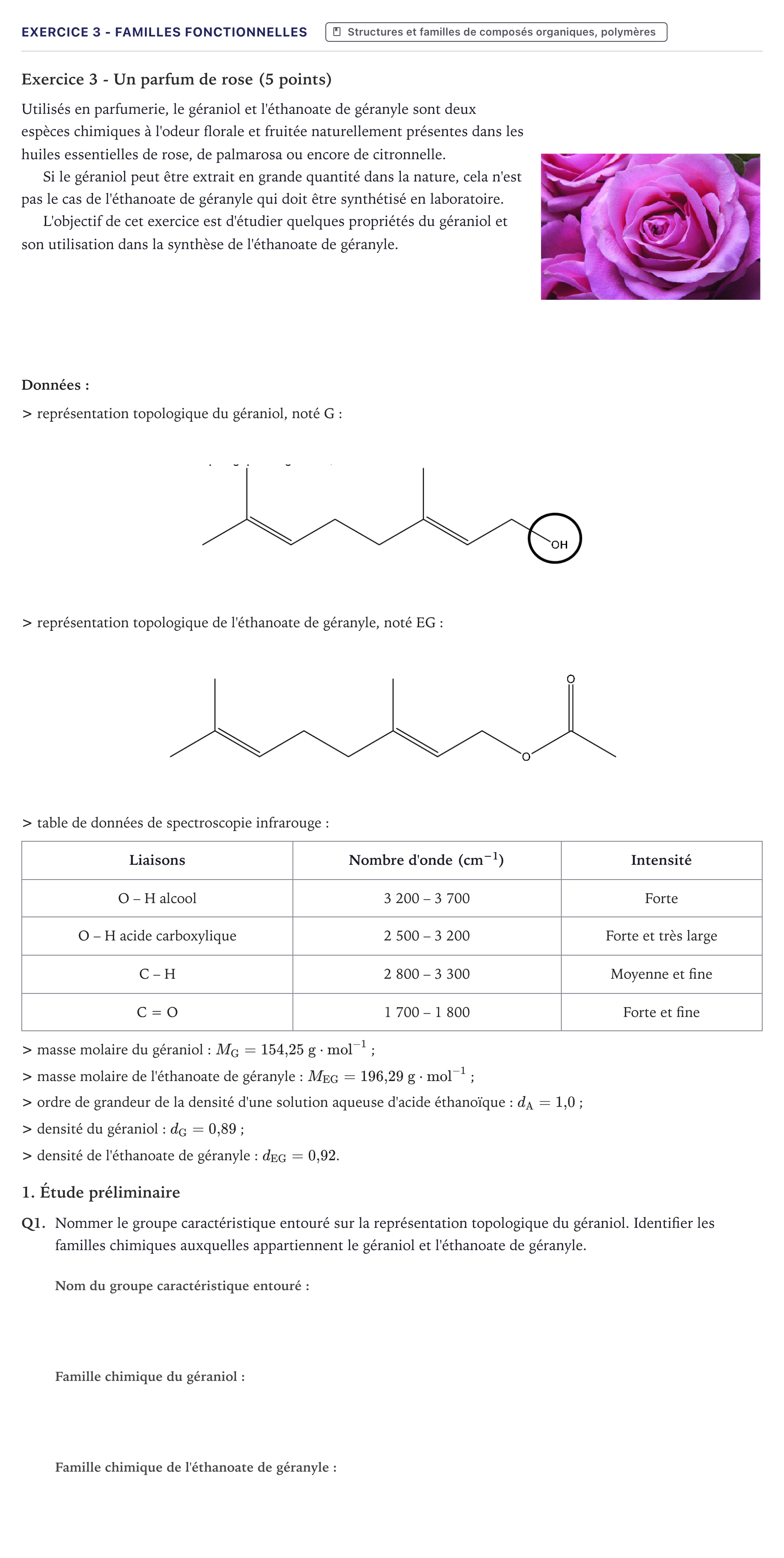 Énoncé: Exercice 3 - Familles fonctionnelles · Bac Physique-Chimie Métropole 2025 (sujet 2)