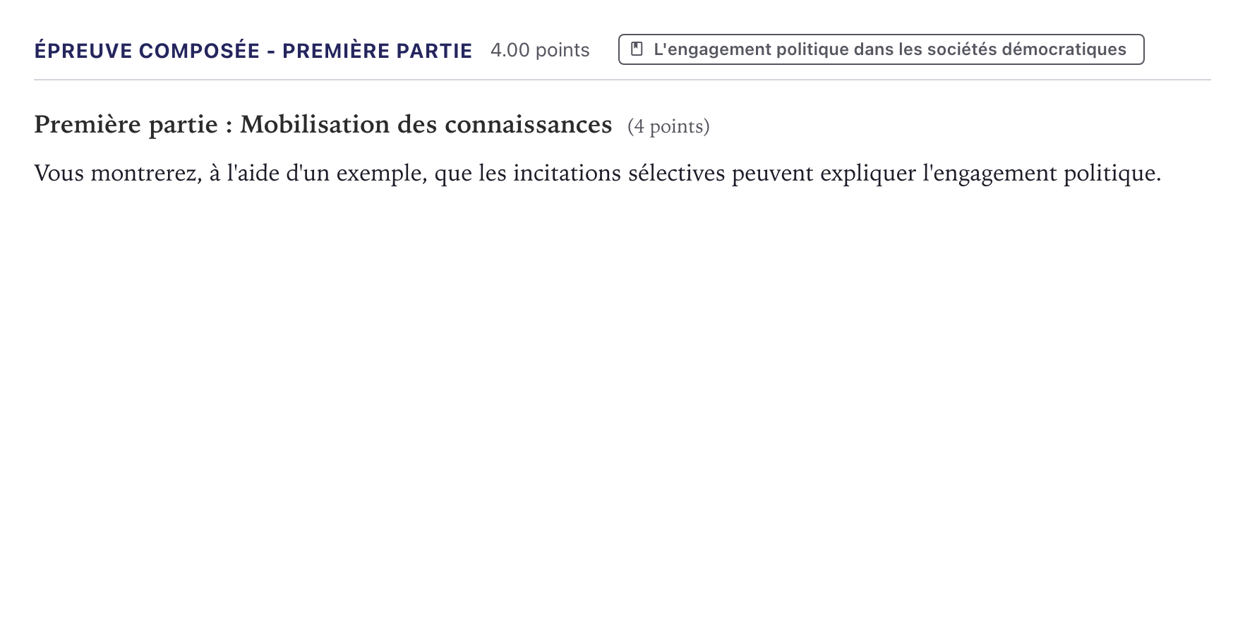 Énoncé: Épreuve composée - Première partie · Bac Sciences Économiques et Sociales Métropole 2025 (sujet 1)
