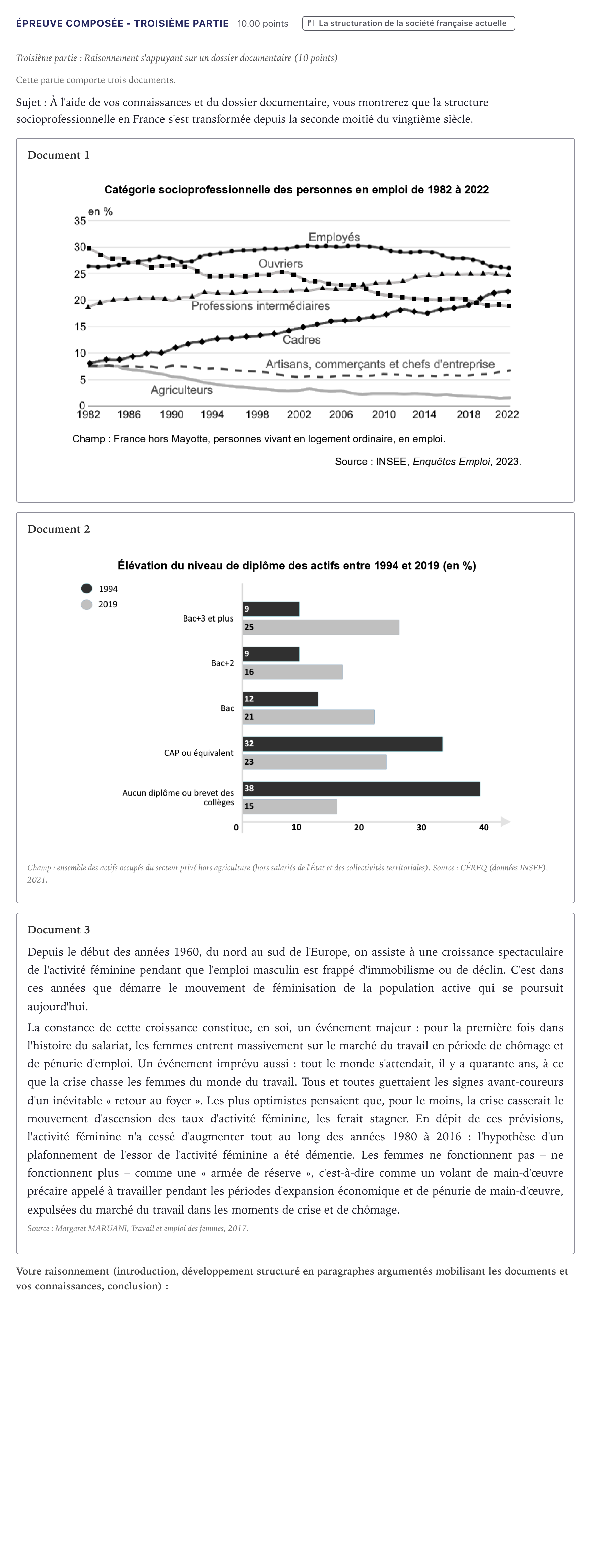 Énoncé: Épreuve composée - Troisième partie · Bac Sciences Économiques et Sociales Métropole 2025 (sujet 1)