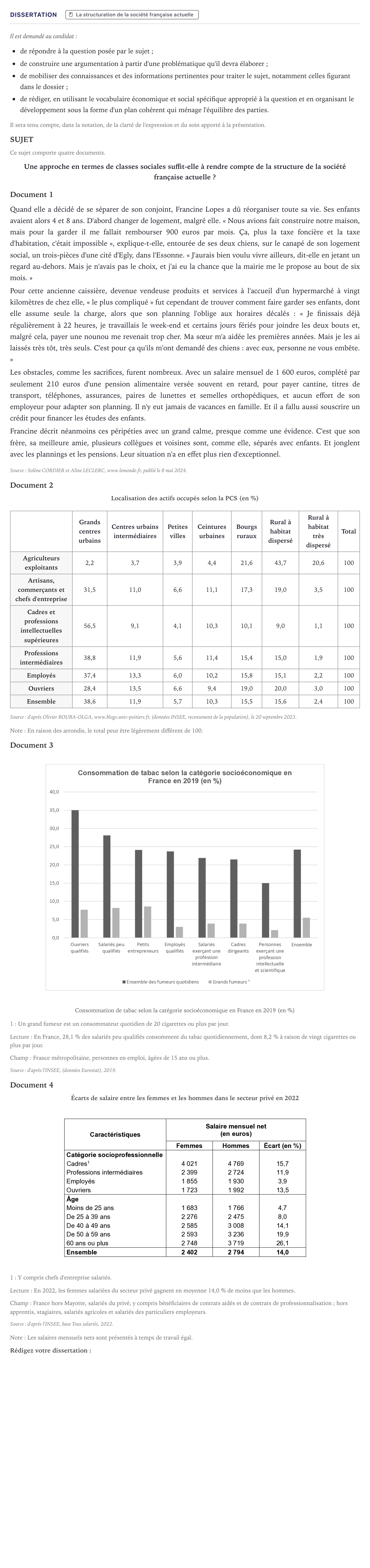 Énoncé: Dissertation · Bac Sciences Économiques et Sociales Métropole 2025 (sujet 2)