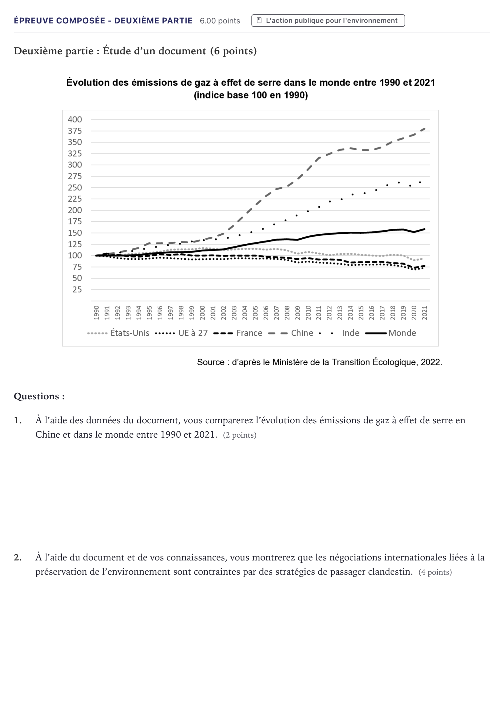 Énoncé: Épreuve composée - Deuxième partie · Bac Sciences Économiques et Sociales Métropole 2025 (sujet 2)