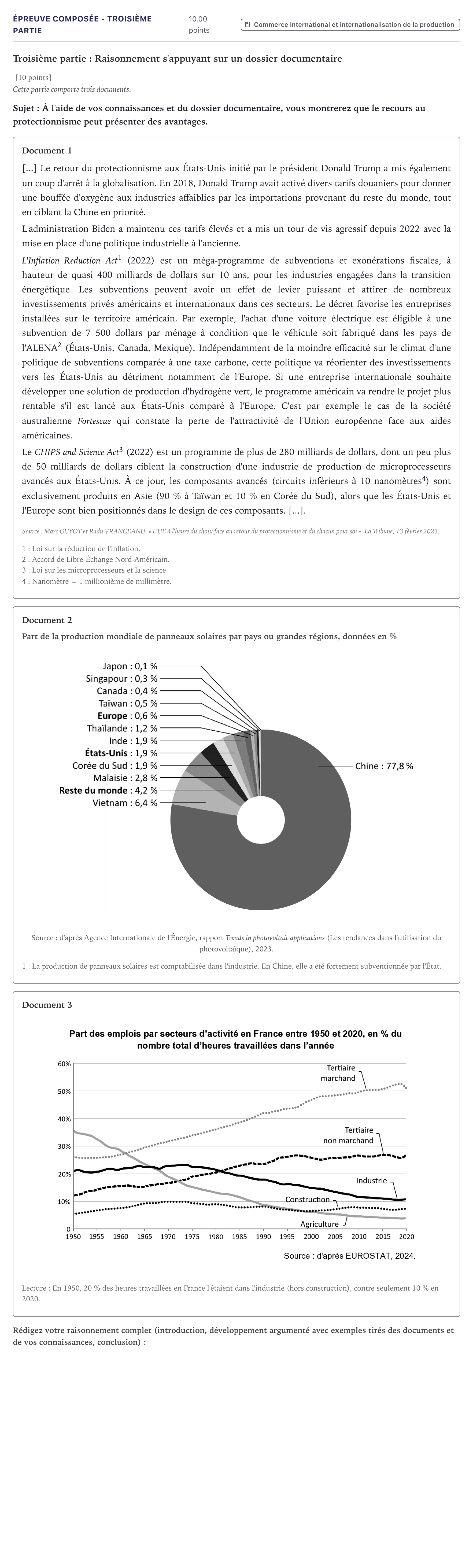 Énoncé: Épreuve composée - Troisième partie · Bac Sciences Économiques et Sociales Métropole 2025 (sujet 2)