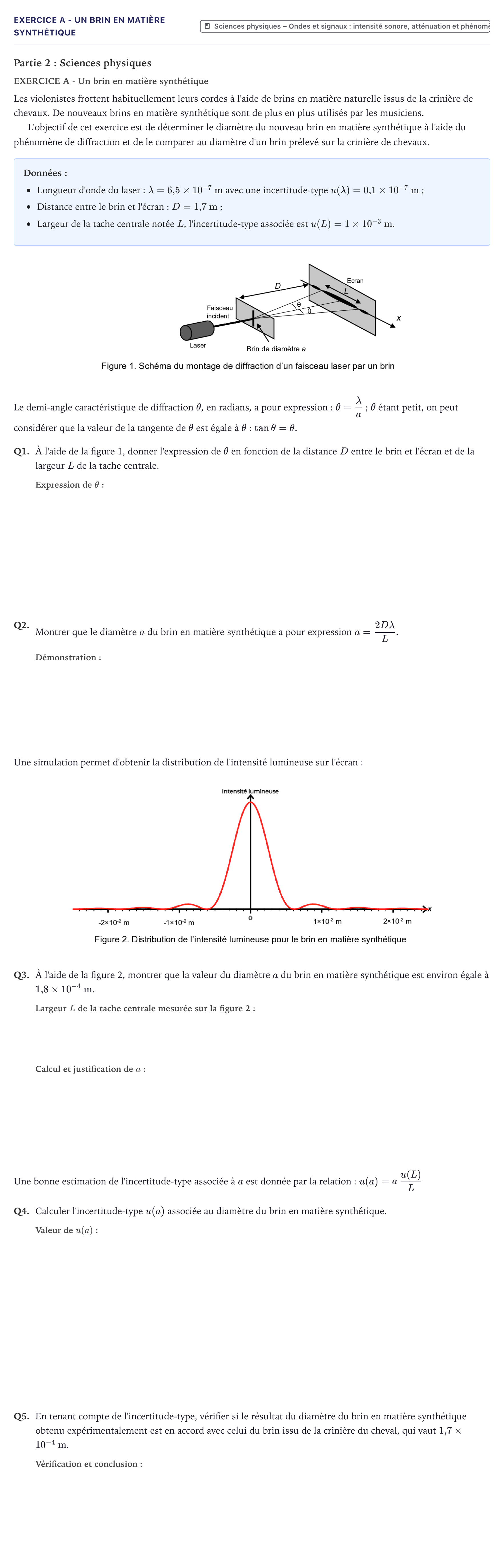 Énoncé: Exercice A - Un brin en matière synthétique · Bac Sciences de l'Ingénieur Métropole 2025 (sujet 1)