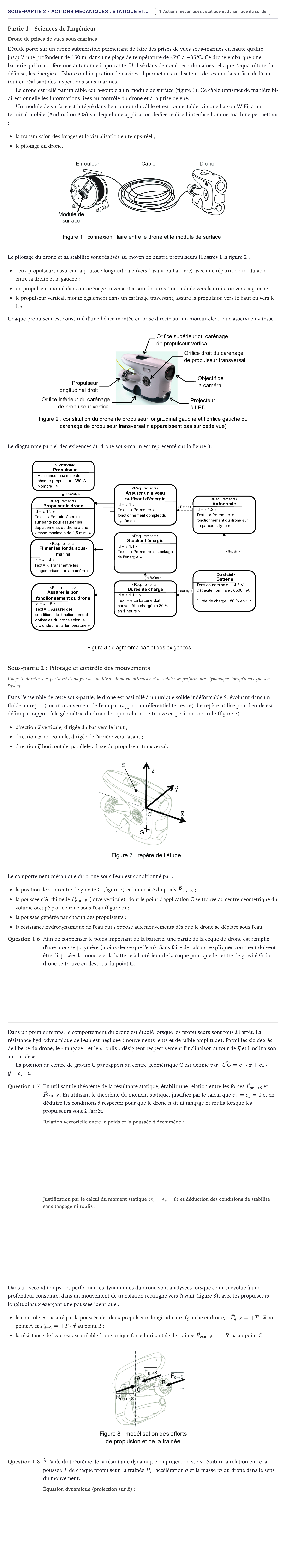 Énoncé: Exercice Sous-partie 2 - Actions mécaniques : statique et… · Bac Sciences de l'Ingénieur Métropole 2025 (sujet 1)