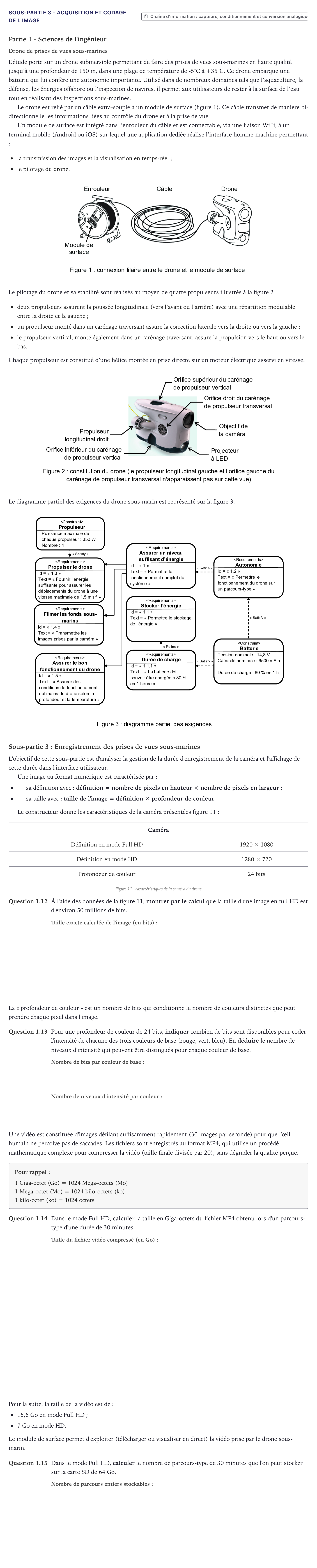 Énoncé: Exercice Sous-partie 3 - Acquisition et codage de l'image · Bac Sciences de l'Ingénieur Métropole 2025 (sujet 1)