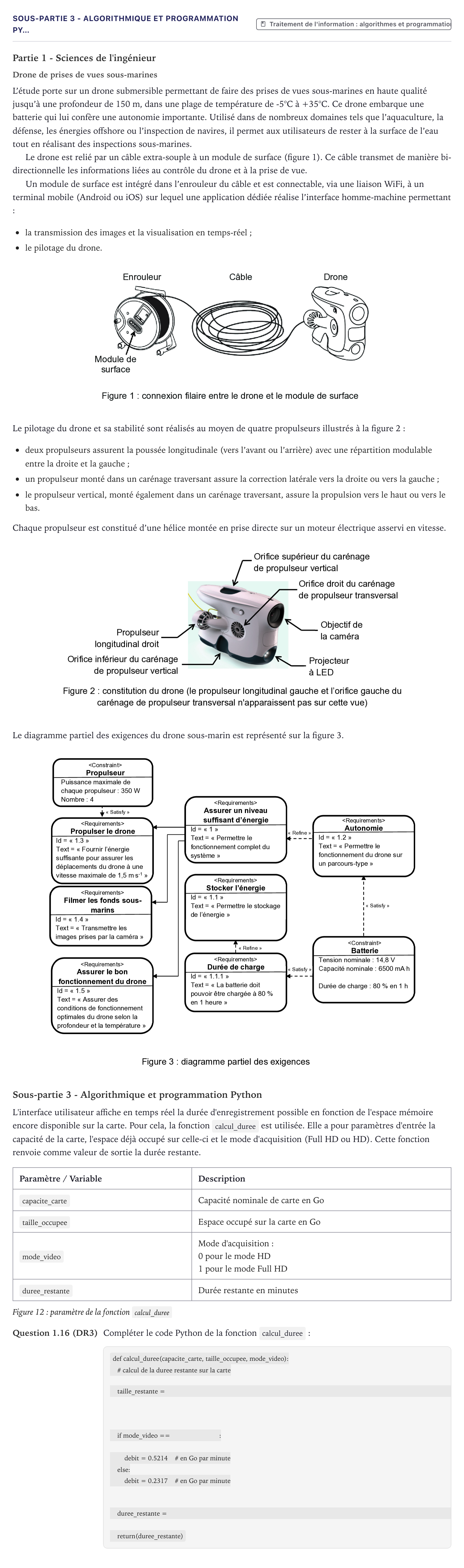 Énoncé: Exercice Sous-partie 3 - Algorithmique et programmation Py… · Bac Sciences de l'Ingénieur Métropole 2025 (sujet 1)