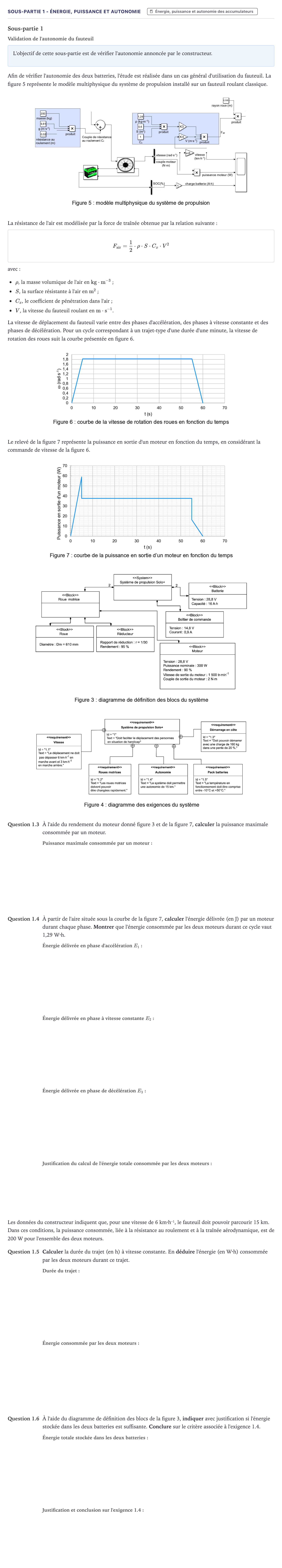 Énoncé: Exercice Sous-partie 1 - Énergie, puissance et autonomie · Bac Sciences de l'Ingénieur Métropole 2025 (sujet 2)