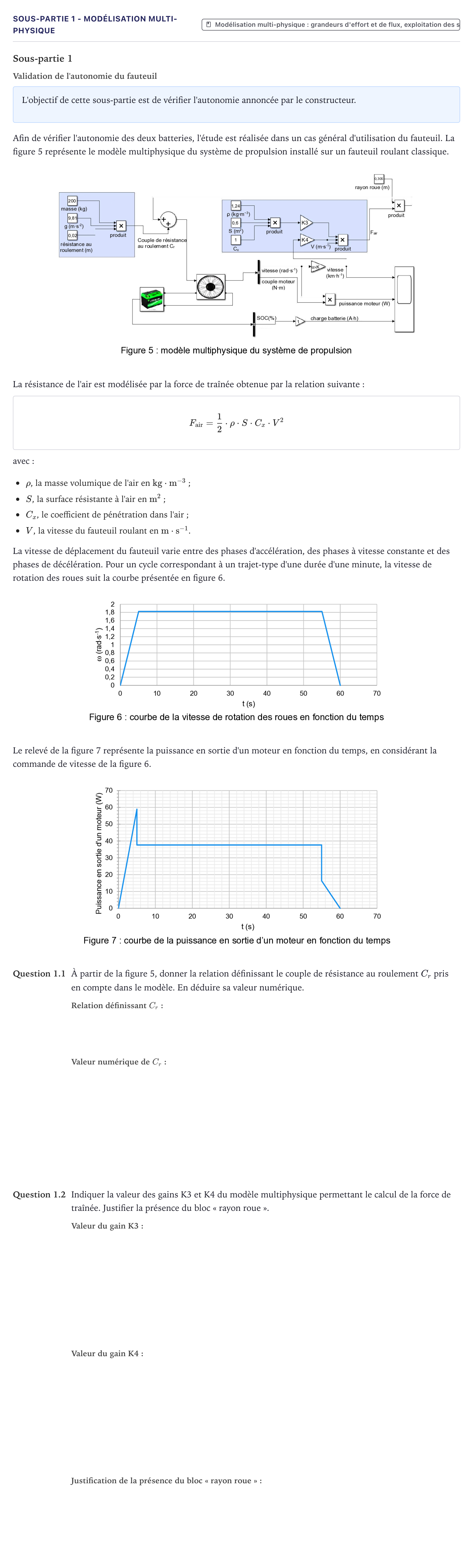Énoncé: Exercice Sous-partie 1 - Modélisation multi-physique · Bac Sciences de l'Ingénieur Métropole 2025 (sujet 2)