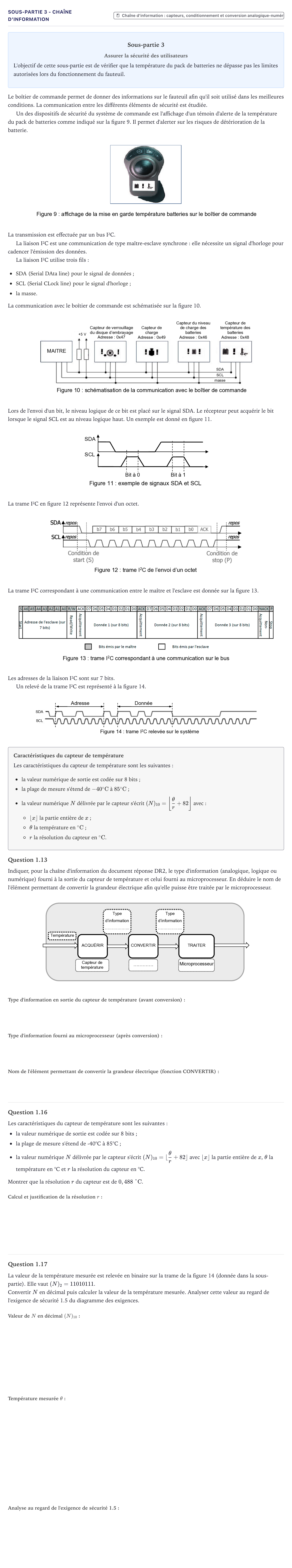 Énoncé: Exercice Sous-partie 3 - Chaîne d'information · Bac Sciences de l'Ingénieur Métropole 2025 (sujet 2)