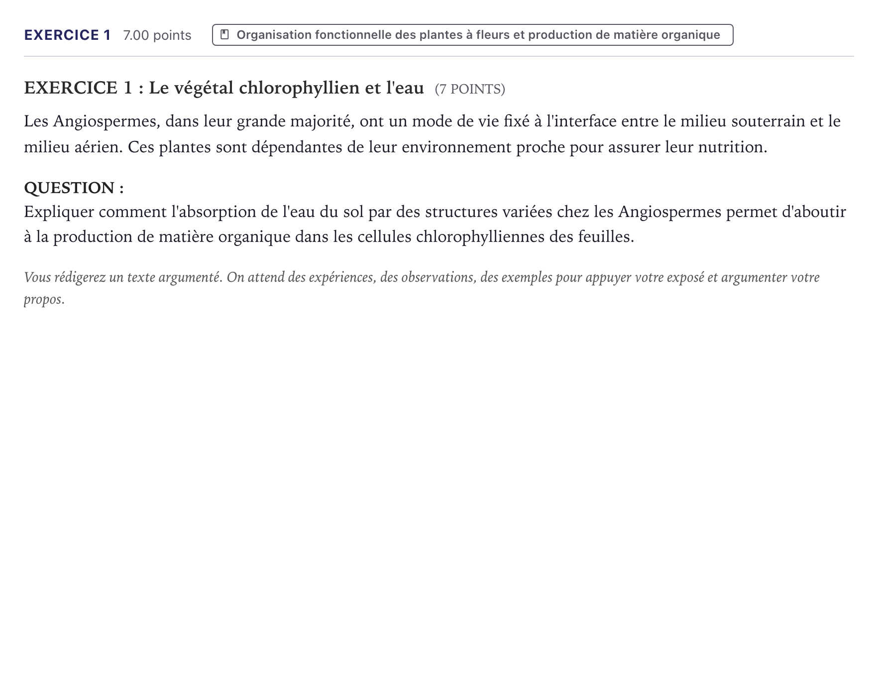 Énoncé: Exercice 1 · Bac Sciences de la Vie et de la Terre Métropole 2025 (sujet 1)