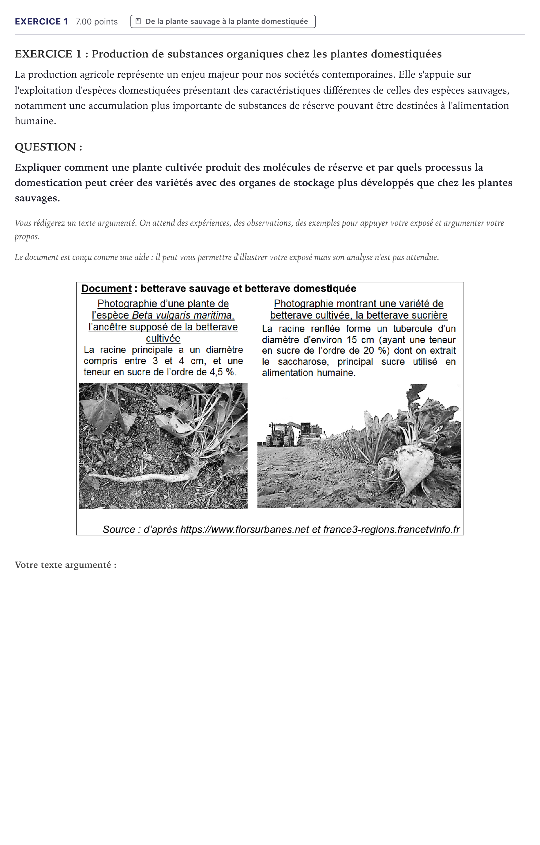 Énoncé: Exercice 1 · Bac Sciences de la Vie et de la Terre Métropole 2025 (sujet 2)