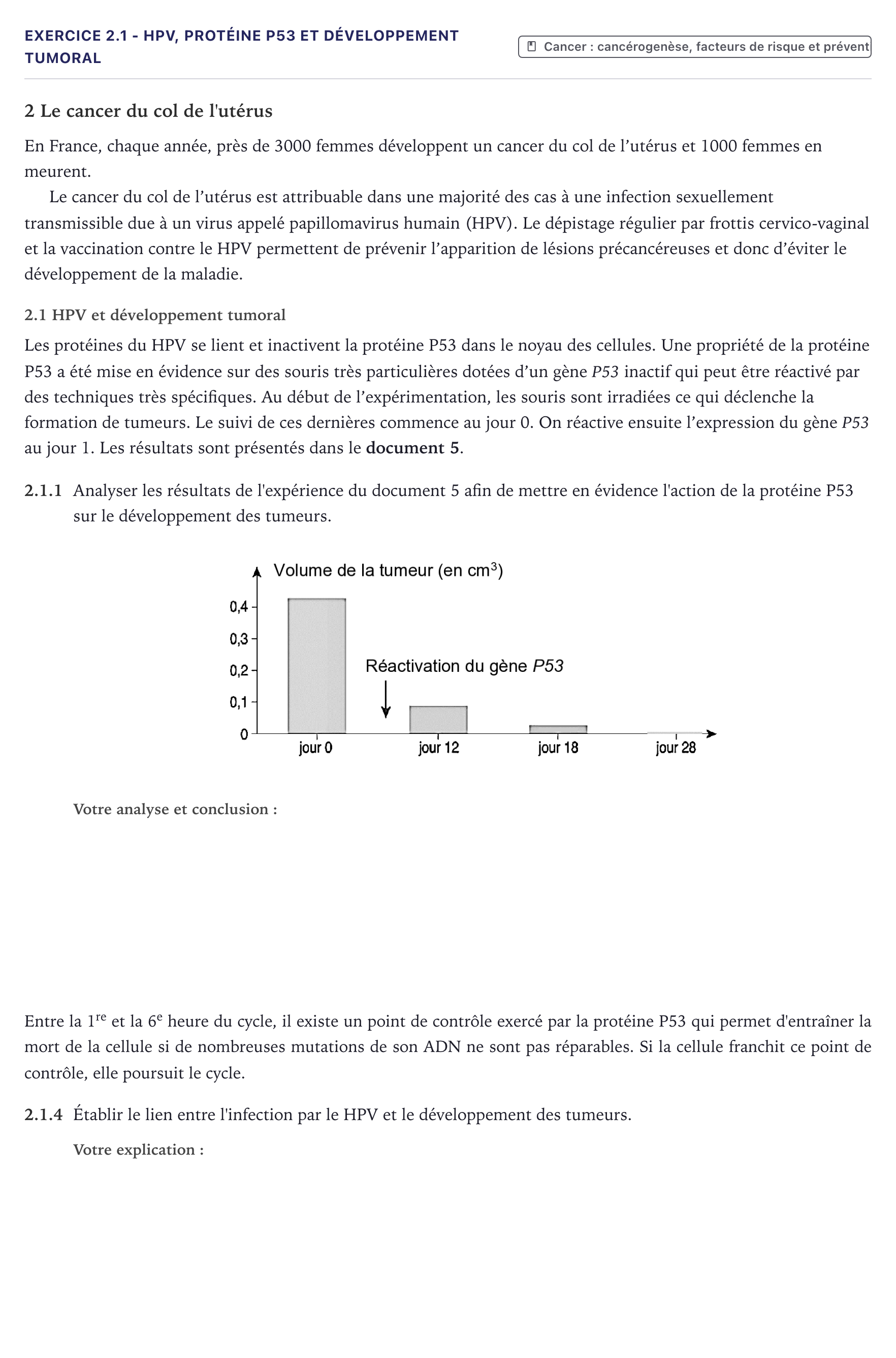 Énoncé: Exercice 2.1 - HPV, protéine P53 et développement tumoral · Bac ST2S Chimie, Biologie et Physiopathologie Humaines Métropole 2025