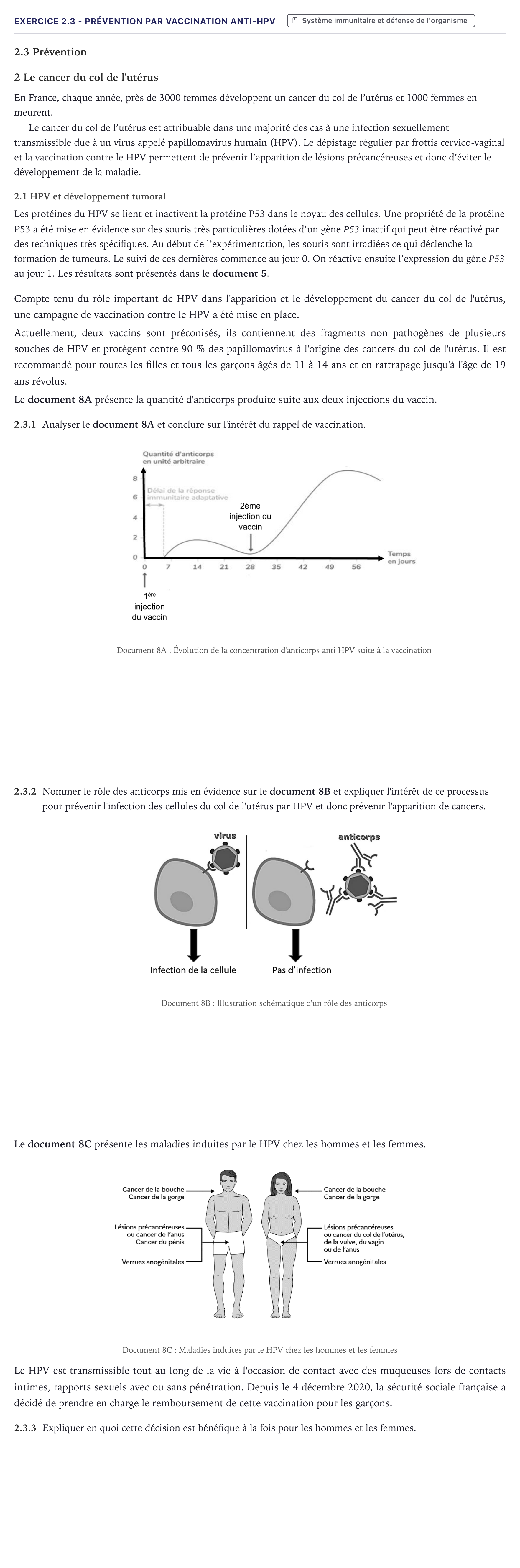 Énoncé: Exercice 2.3 - Prévention par vaccination anti-HPV · Bac ST2S Chimie, Biologie et Physiopathologie Humaines Métropole 2025
