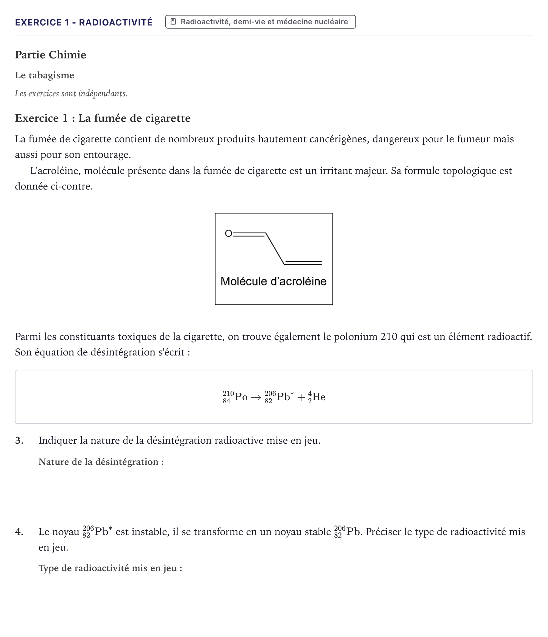 Énoncé: Exercice 1 - Radioactivité · Bac ST2S Chimie, Biologie et Physiopathologie Humaines Métropole 2025