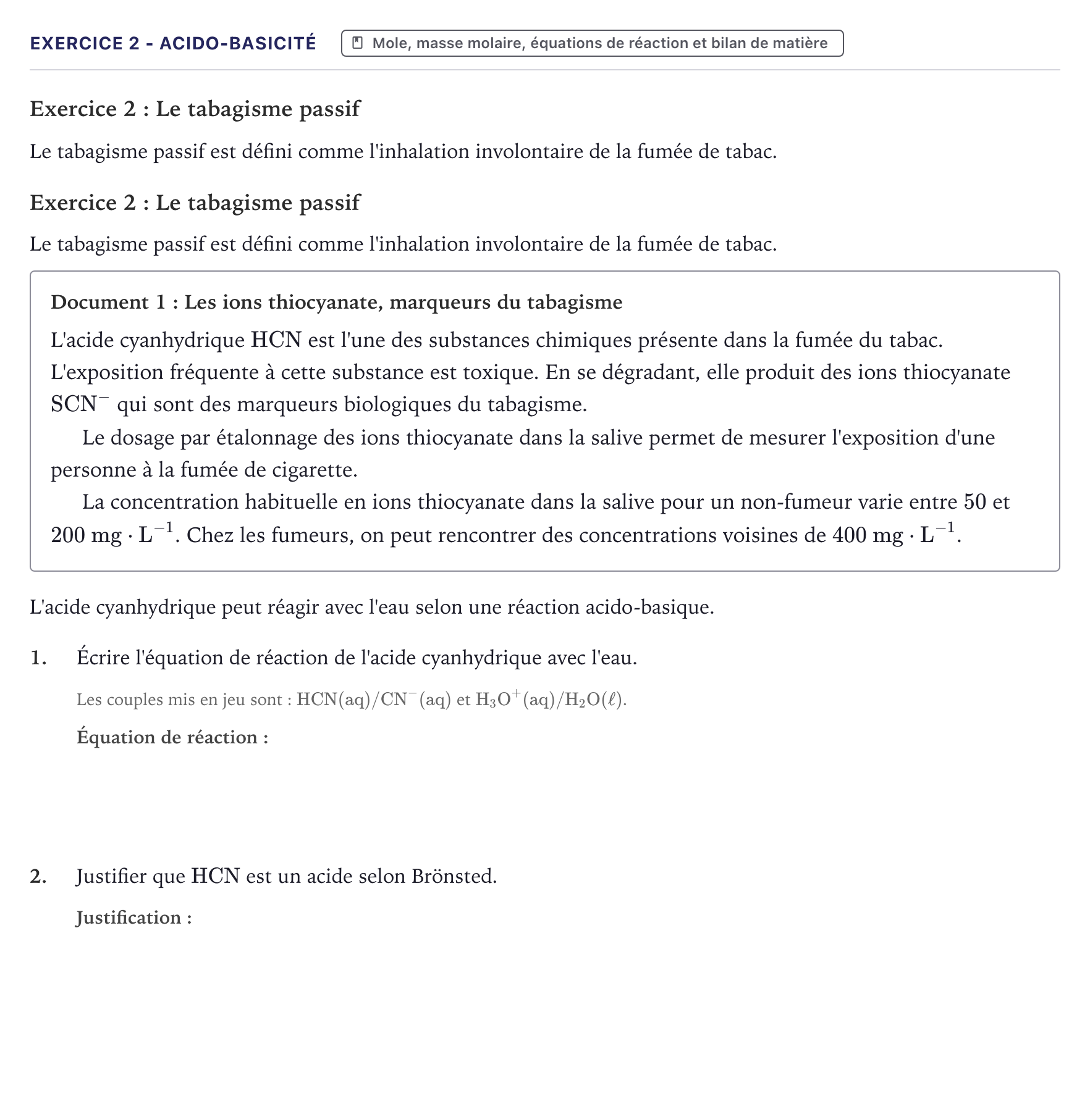 Énoncé: Exercice 2 - Acido-basicité · Bac ST2S Chimie, Biologie et Physiopathologie Humaines Métropole 2025