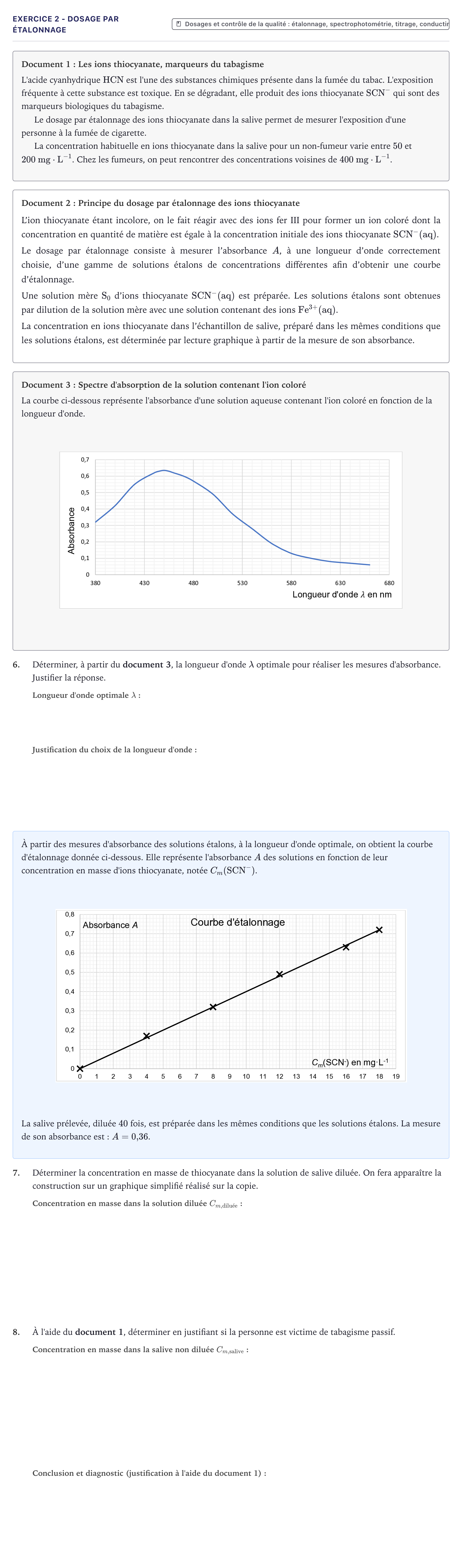 Énoncé: Exercice 2 - Dosage par étalonnage · Bac ST2S Chimie, Biologie et Physiopathologie Humaines Métropole 2025