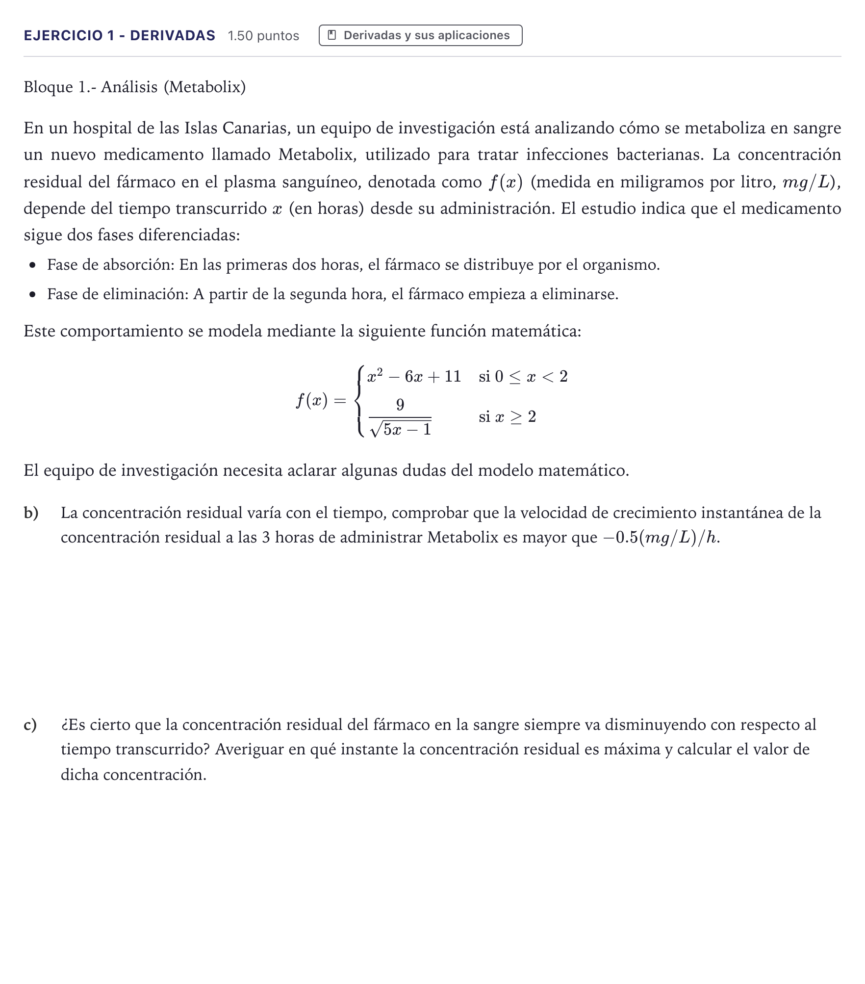 Enunciado: Ejercicio 1 - Derivadas · Matemáticas II PAU Canarias Junio 2025