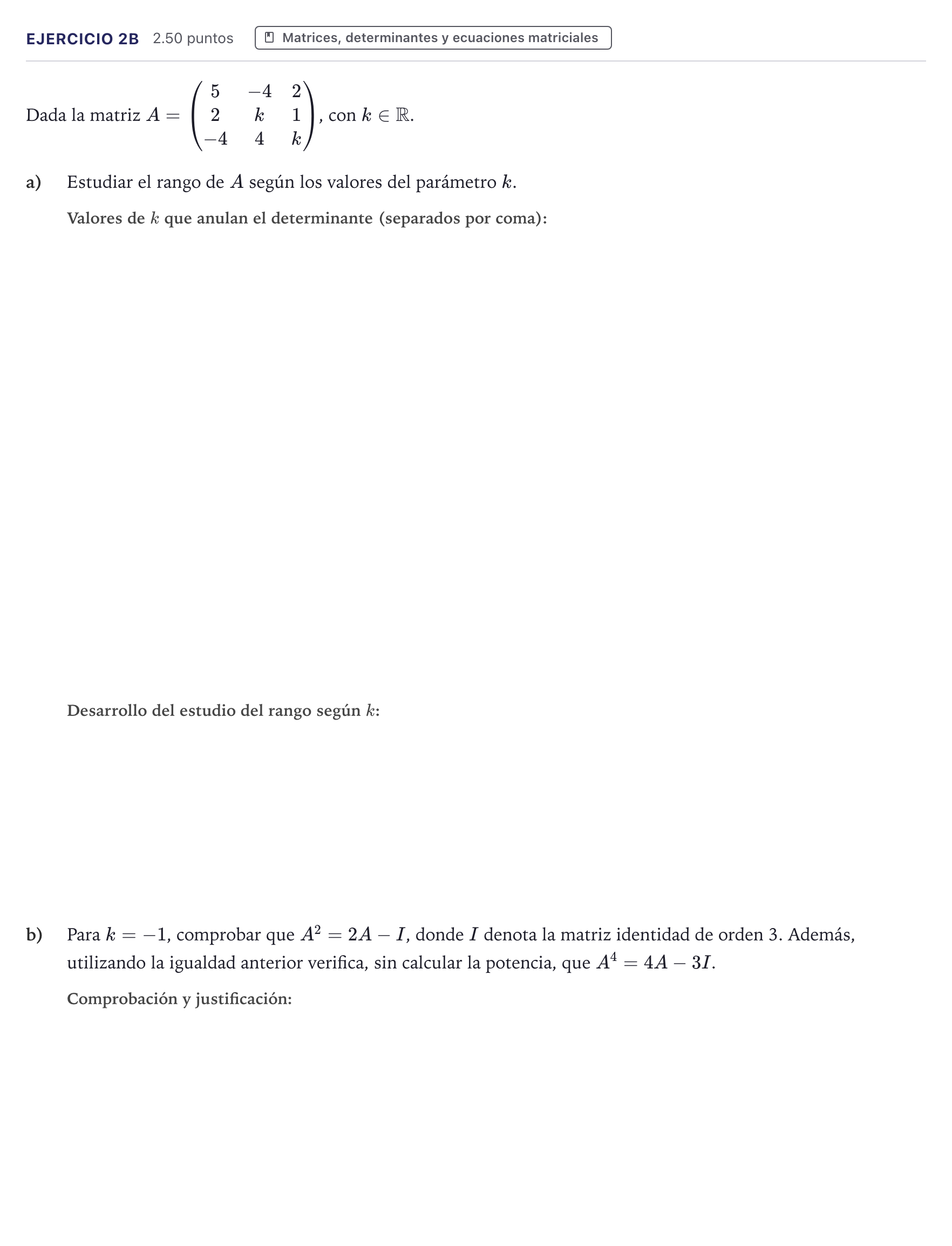 Enunciado: Ejercicio 2B · Matemáticas II PAU Canarias Junio 2025