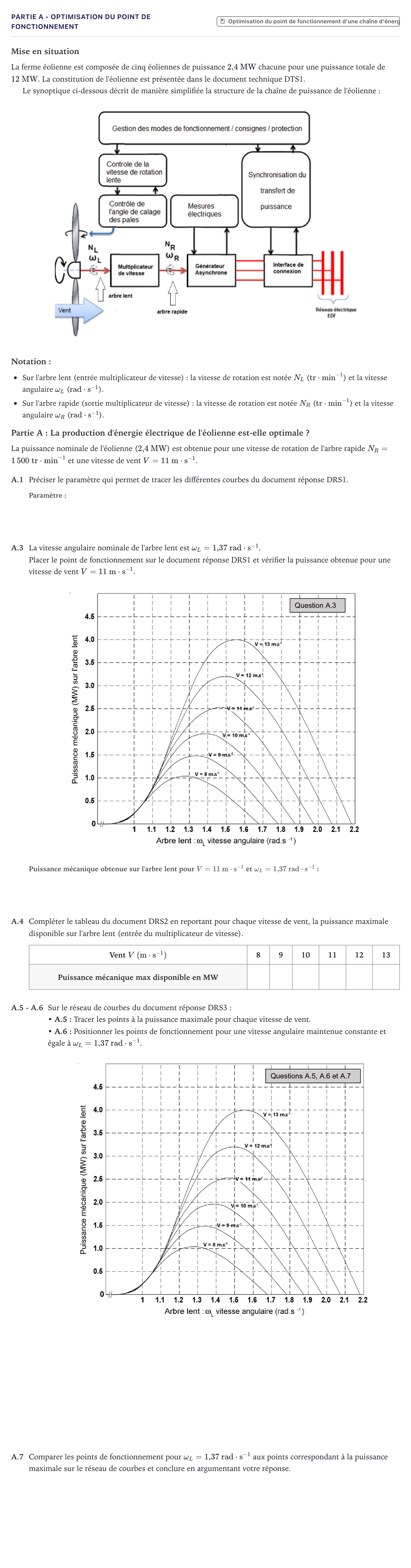Énoncé: Partie A - Optimisation du point de fonctionnement · Bac STI2D Ingénierie, Innovation et Développement Durable Métropole - EE 2025