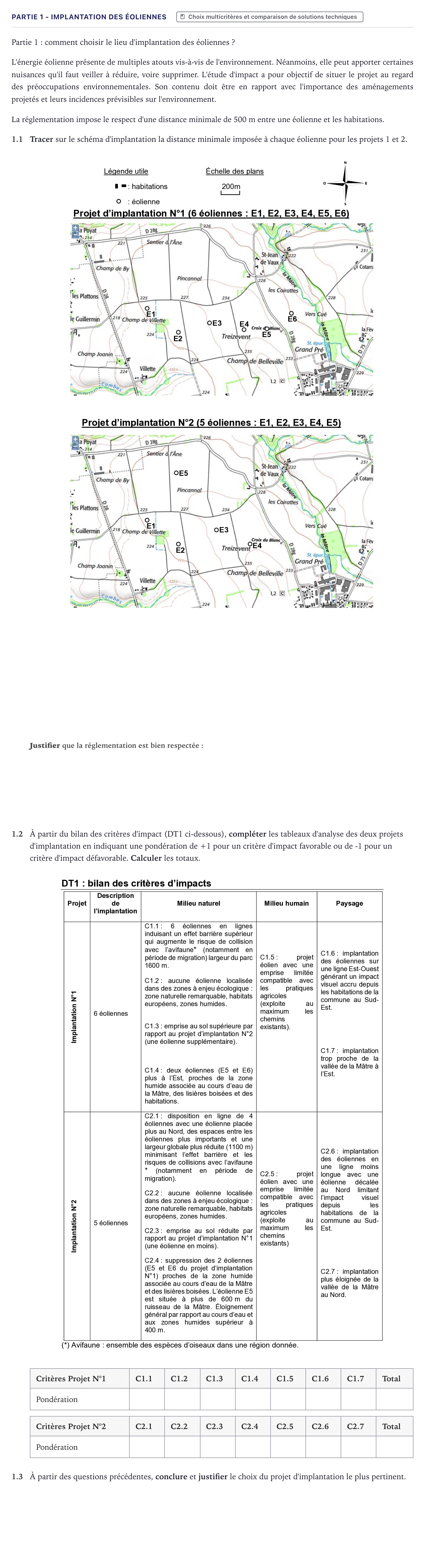 Énoncé: Partie 1 - Implantation des éoliennes · Bac STI2D Ingénierie, Innovation et Développement Durable Métropole - ITEC 2025