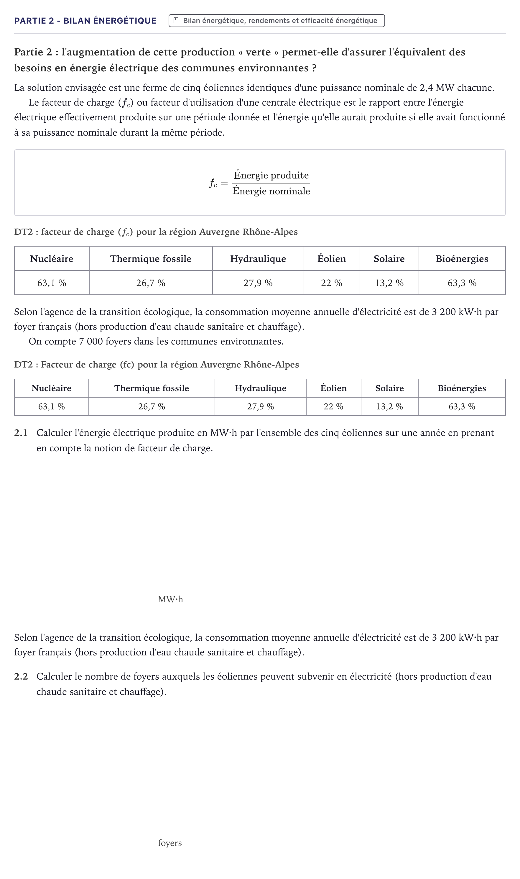 Énoncé: Partie 2 - Bilan énergétique · Bac STI2D Ingénierie, Innovation et Développement Durable Métropole - SIN 2025