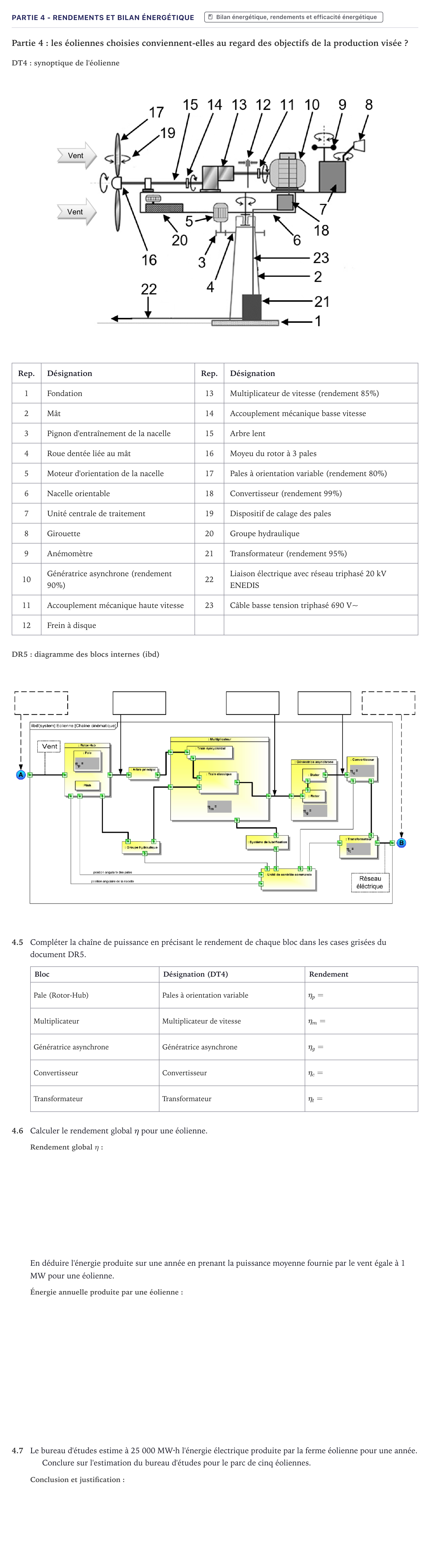 Énoncé: Partie 4 - Rendements et bilan énergétique · Bac STI2D Ingénierie, Innovation et Développement Durable Métropole - SIN 2025