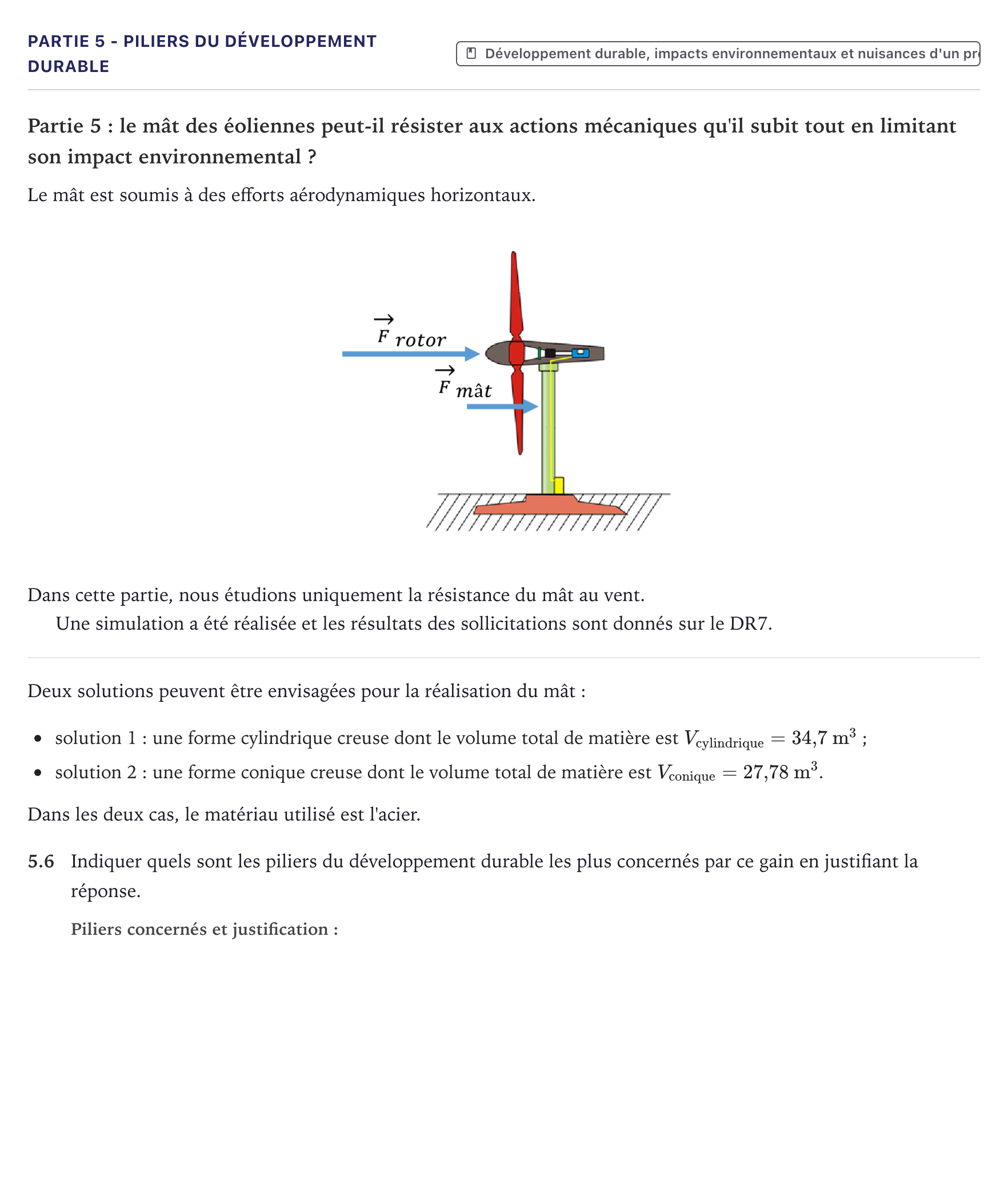 Énoncé: Partie 5 - Piliers du développement durable · Bac STI2D Ingénierie, Innovation et Développement Durable Métropole - SIN 2025