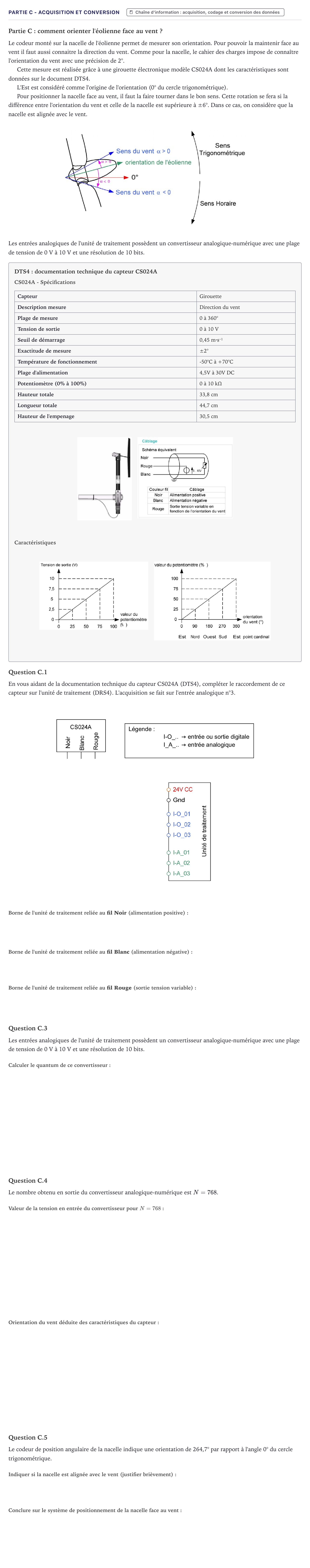 Énoncé: Partie C - Acquisition et conversion · Bac STI2D Ingénierie, Innovation et Développement Durable Métropole - SIN 2025