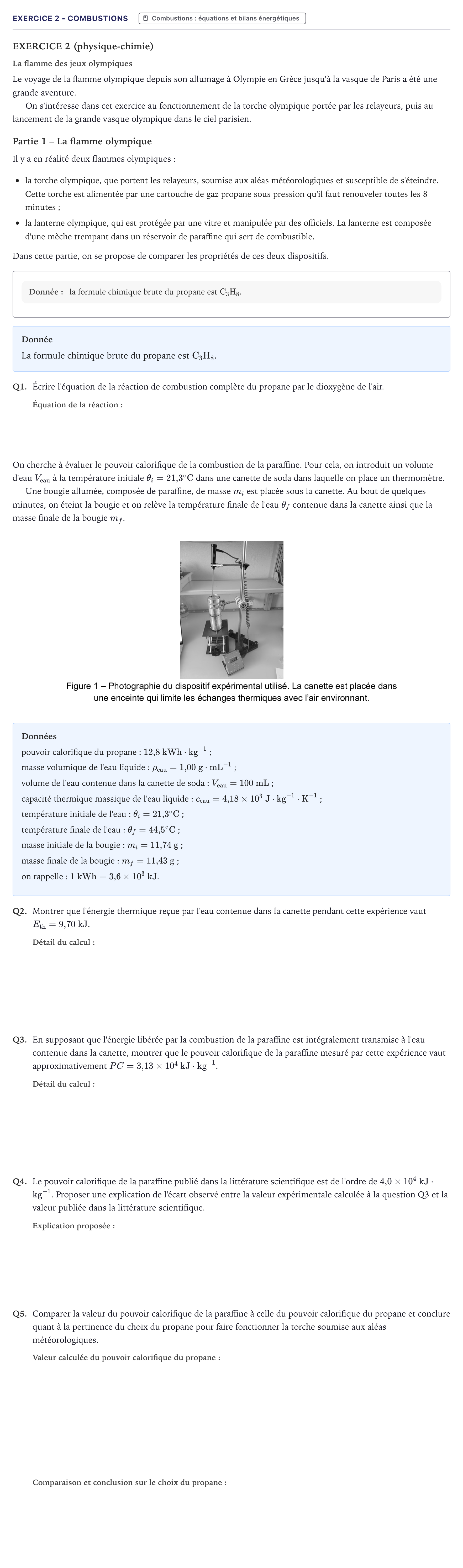 Énoncé: Exercice 2 - Combustions · Bac STI2D Physique-Chimie et Mathématiques Métropole 2025