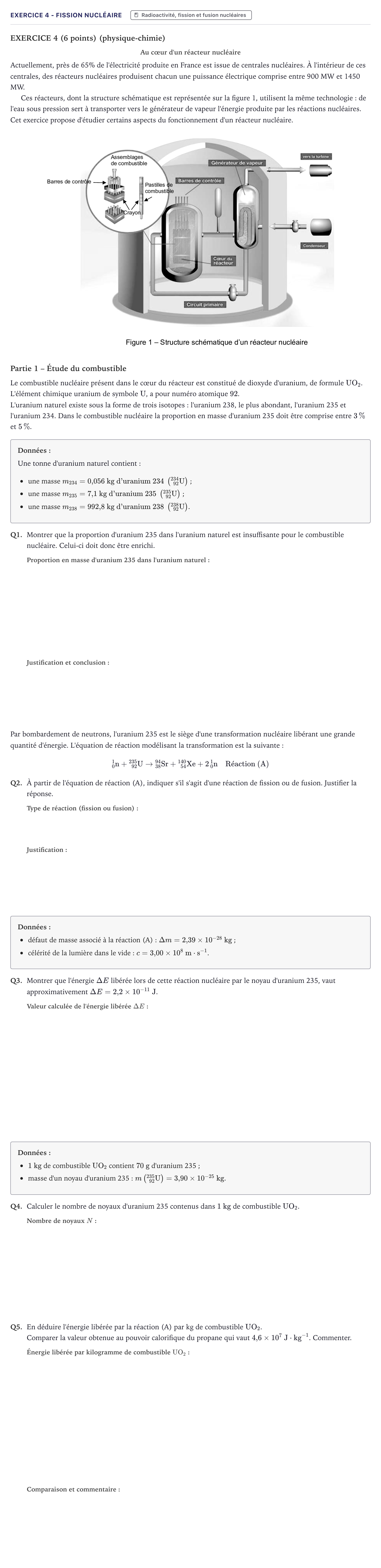 Énoncé: Exercice 4 - Fission nucléaire · Bac STI2D Physique-Chimie et Mathématiques Métropole 2025