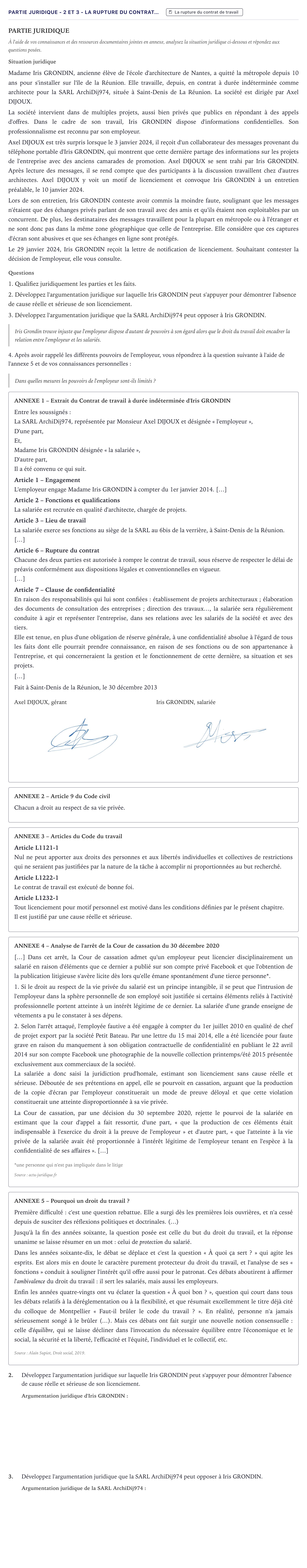 Énoncé: Partie juridique - 2 et 3 - La rupture du contrat… · Bac STMG Droit et Économie Métropole 2025
