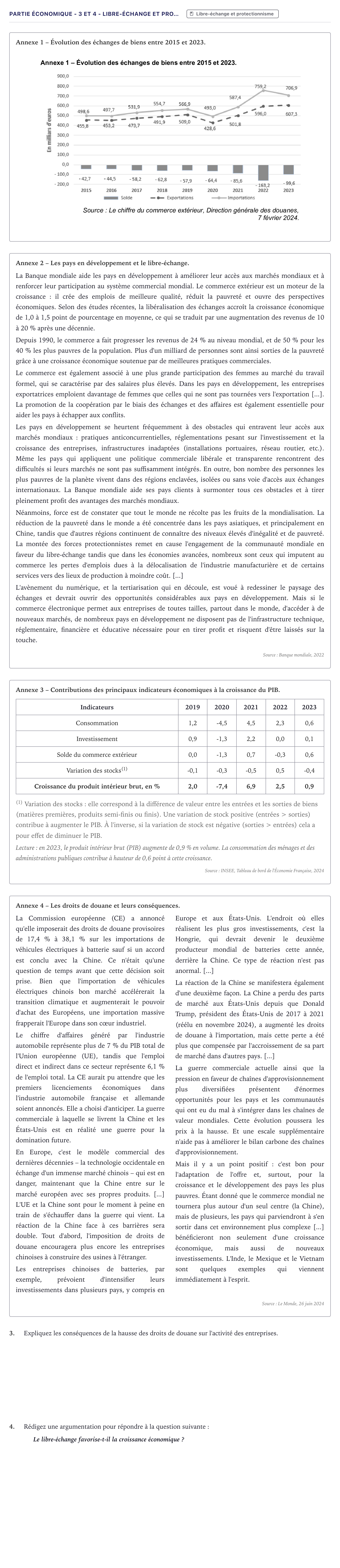 Énoncé: Partie économique - 3 et 4 - Libre-échange et pro… · Bac STMG Droit et Économie Métropole 2025