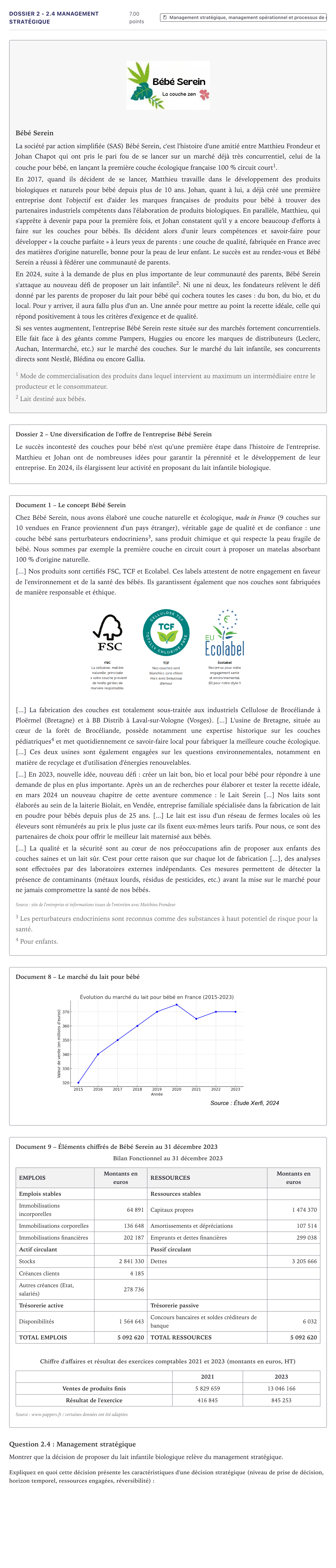 Énoncé: Exercice Dossier 2 - 2.4 Management stratégique · Bac STMG Management des Sciences de Gestion et du Numérique Métropole 2025