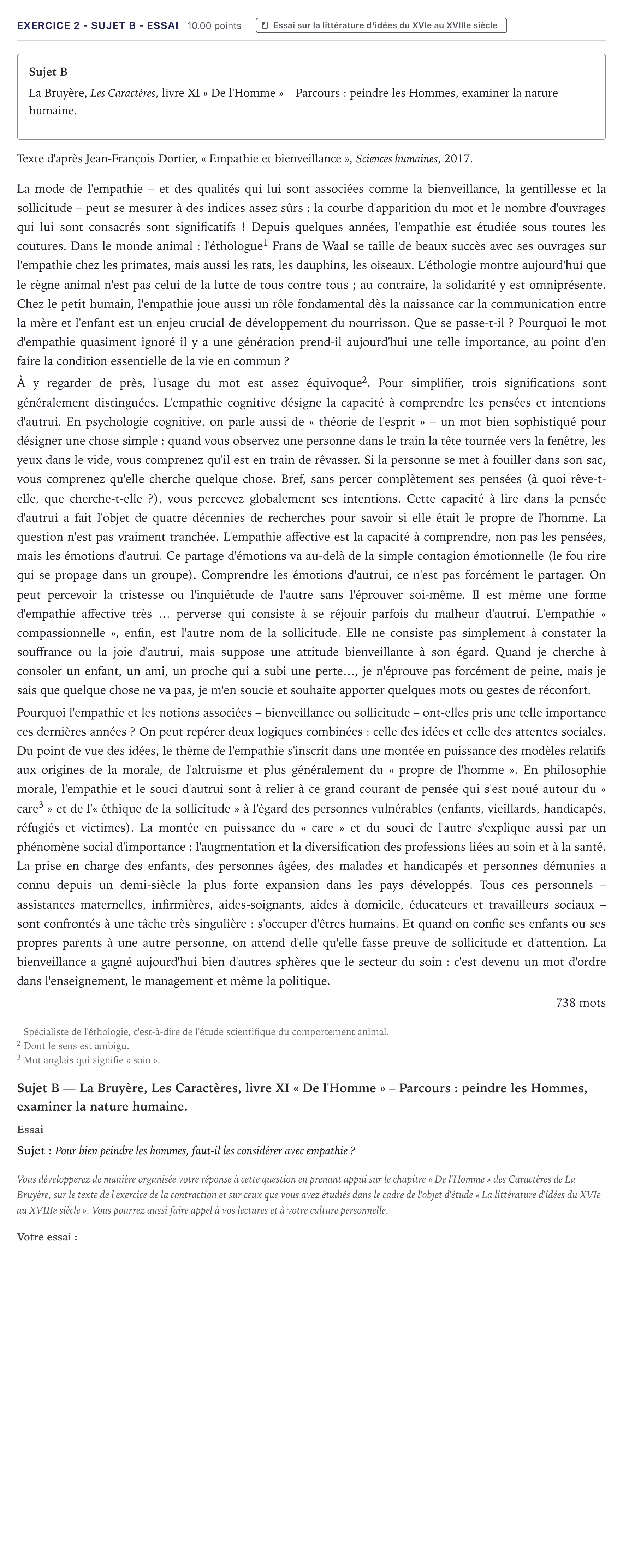 Énoncé: Exercice 2 - Sujet B - Essai · Bac STMG Français Métropole 2025