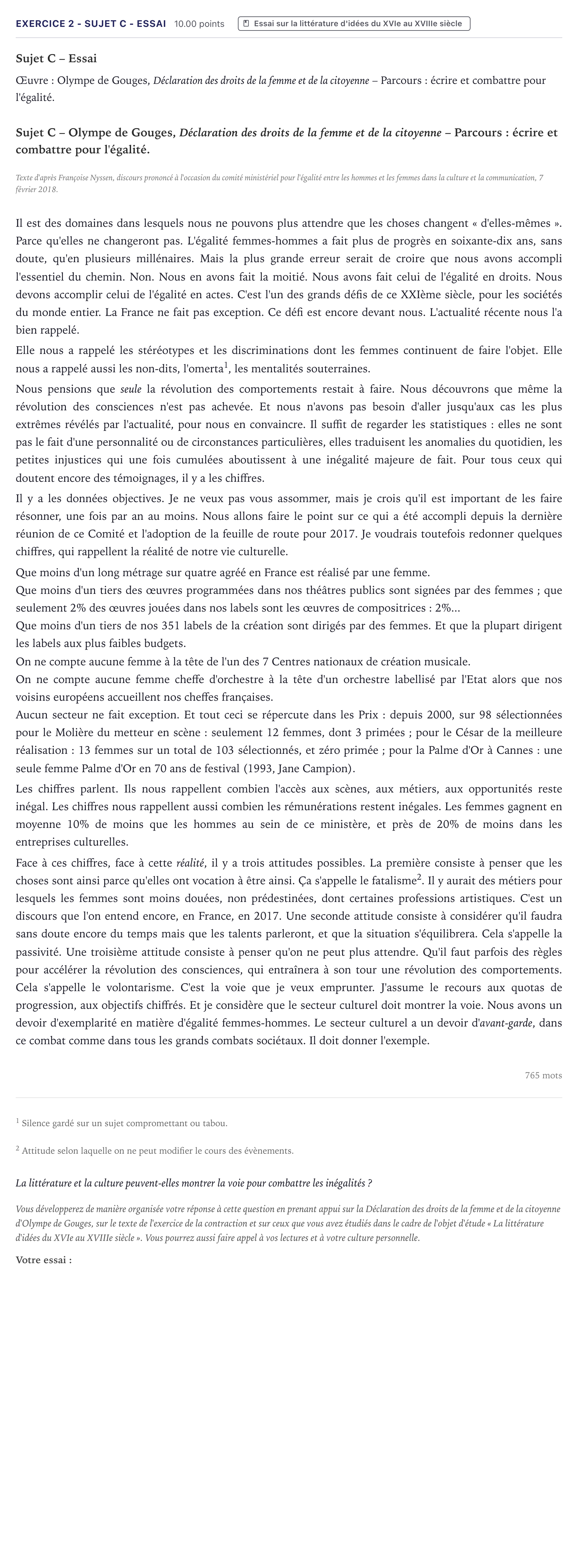 Énoncé: Exercice 2 - Sujet C - Essai · Bac STMG Français Métropole 2025