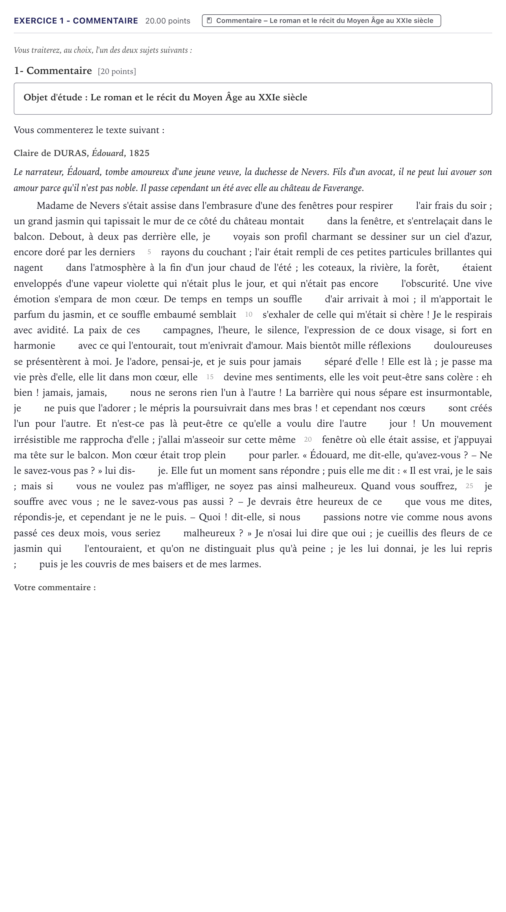 Énoncé: Exercice 1 - Commentaire · Bac Français (1ère) Métropole 2024