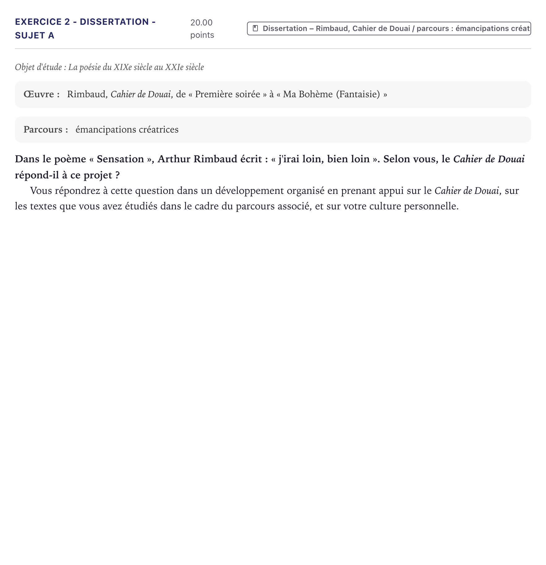 Énoncé: Exercice 2 - Dissertation - Sujet A · Bac Français (1ère) Métropole 2024