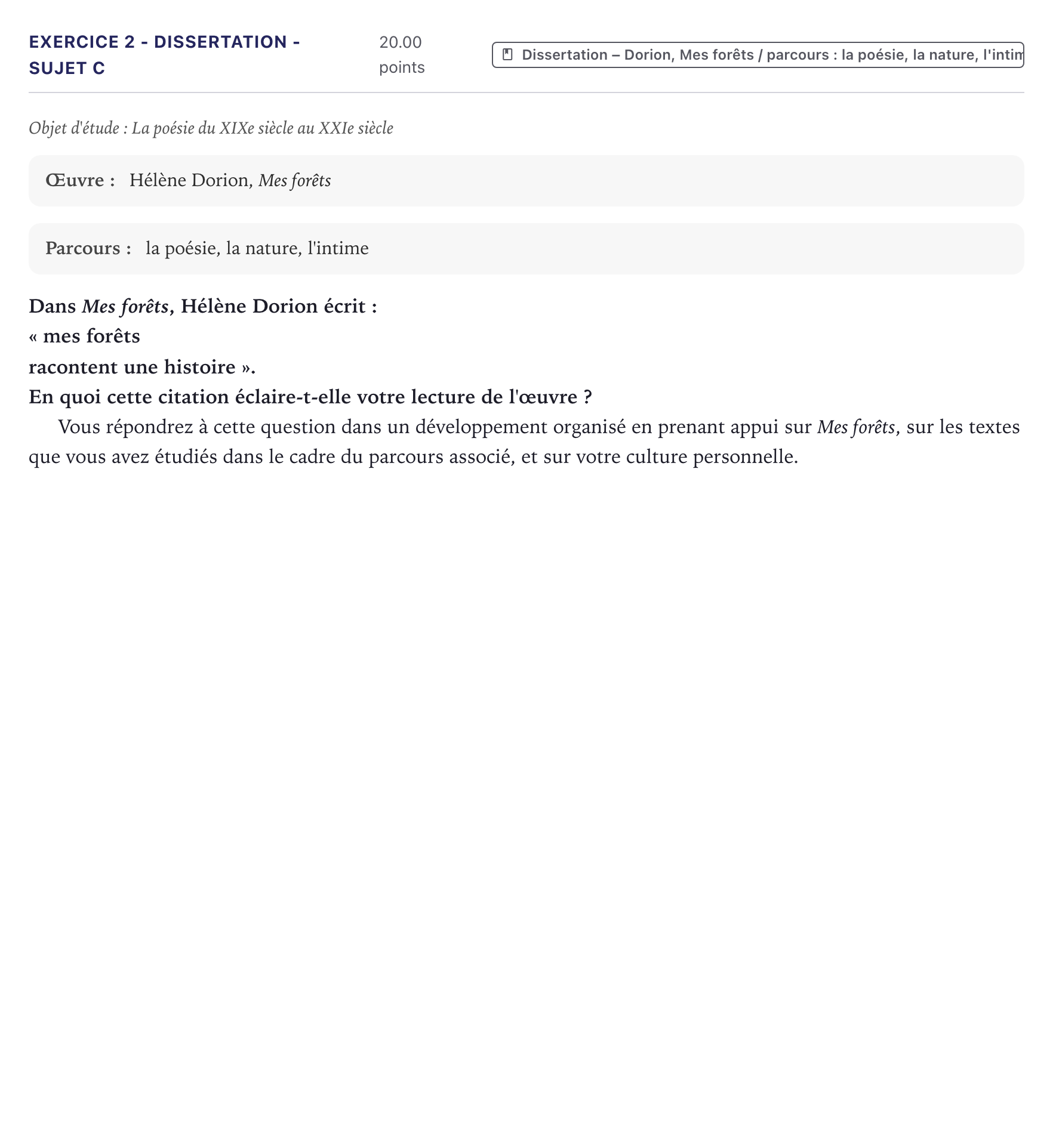 Énoncé: Exercice 2 - Dissertation - Sujet C · Bac Français (1ère) Métropole 2024