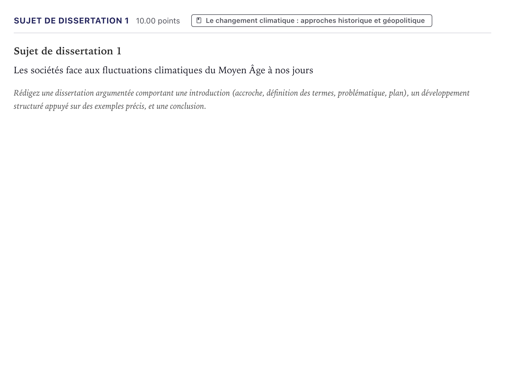 Énoncé: Sujet de dissertation 1 · Bac Histoire-Géographie, Géopolitique et Sciences Politiques Métropole 2024 (sujet 1)