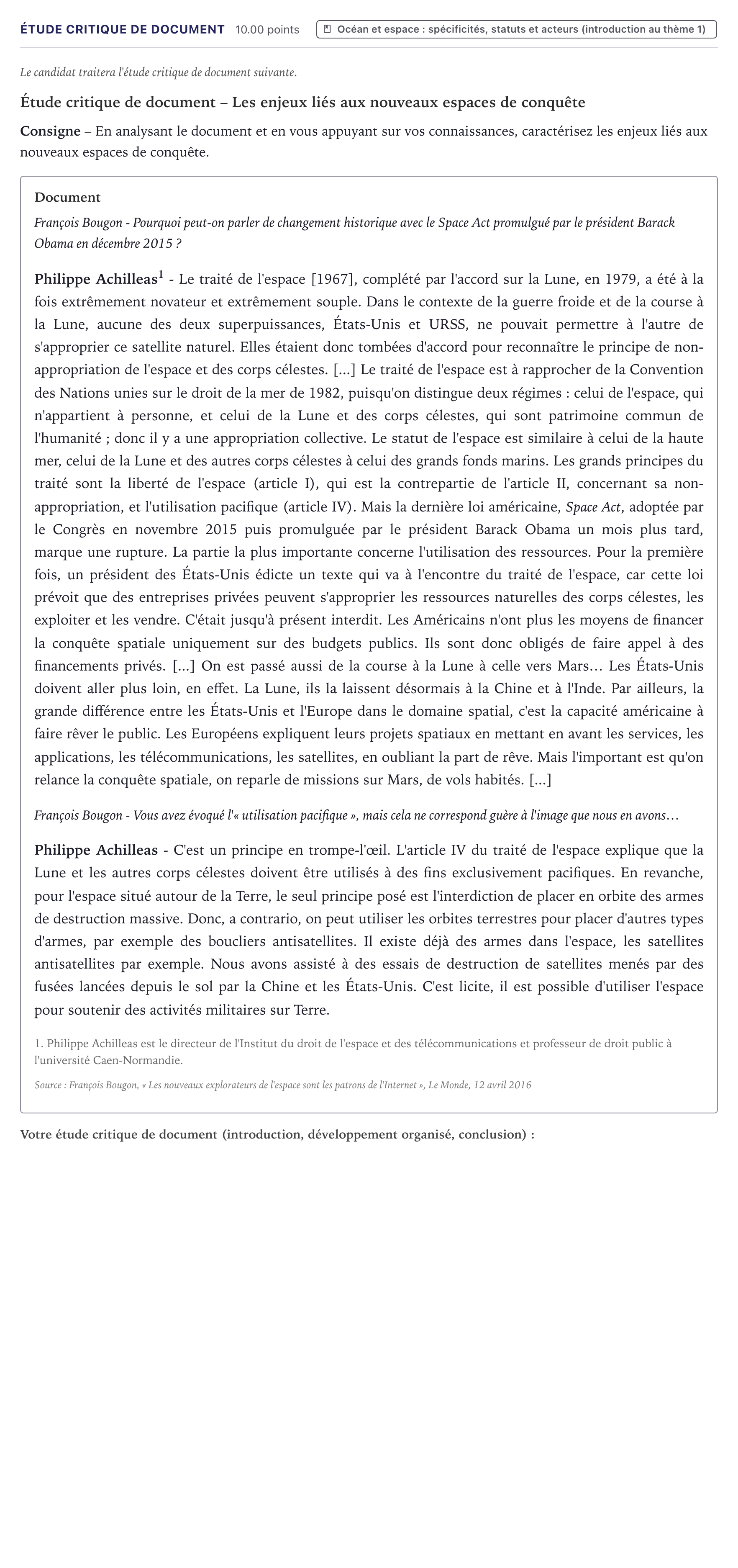 Énoncé: Exercice Étude critique de document · Bac Histoire-Géographie, Géopolitique et Sciences Politiques Métropole 2024 (sujet 1)